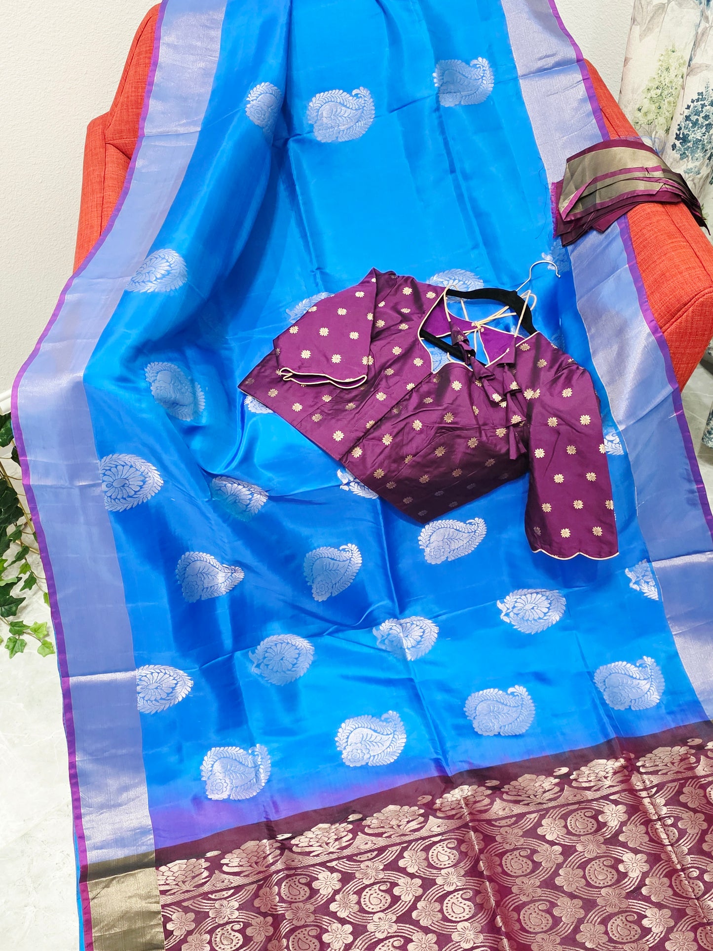 Azure Sapphire Semi Kanchi Soft Silk Saree with Benarasi Blouse