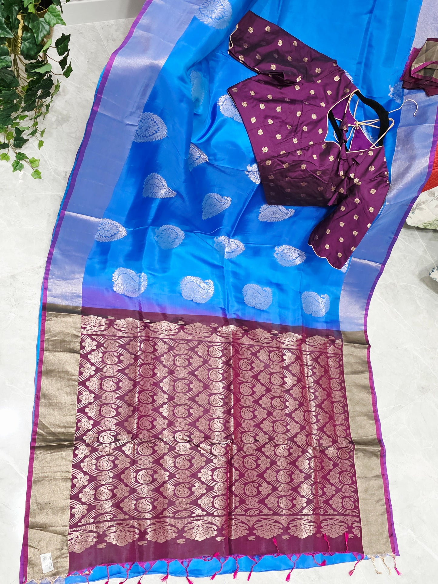 Azure Sapphire Semi Kanchi Soft Silk Saree with Benarasi Blouse