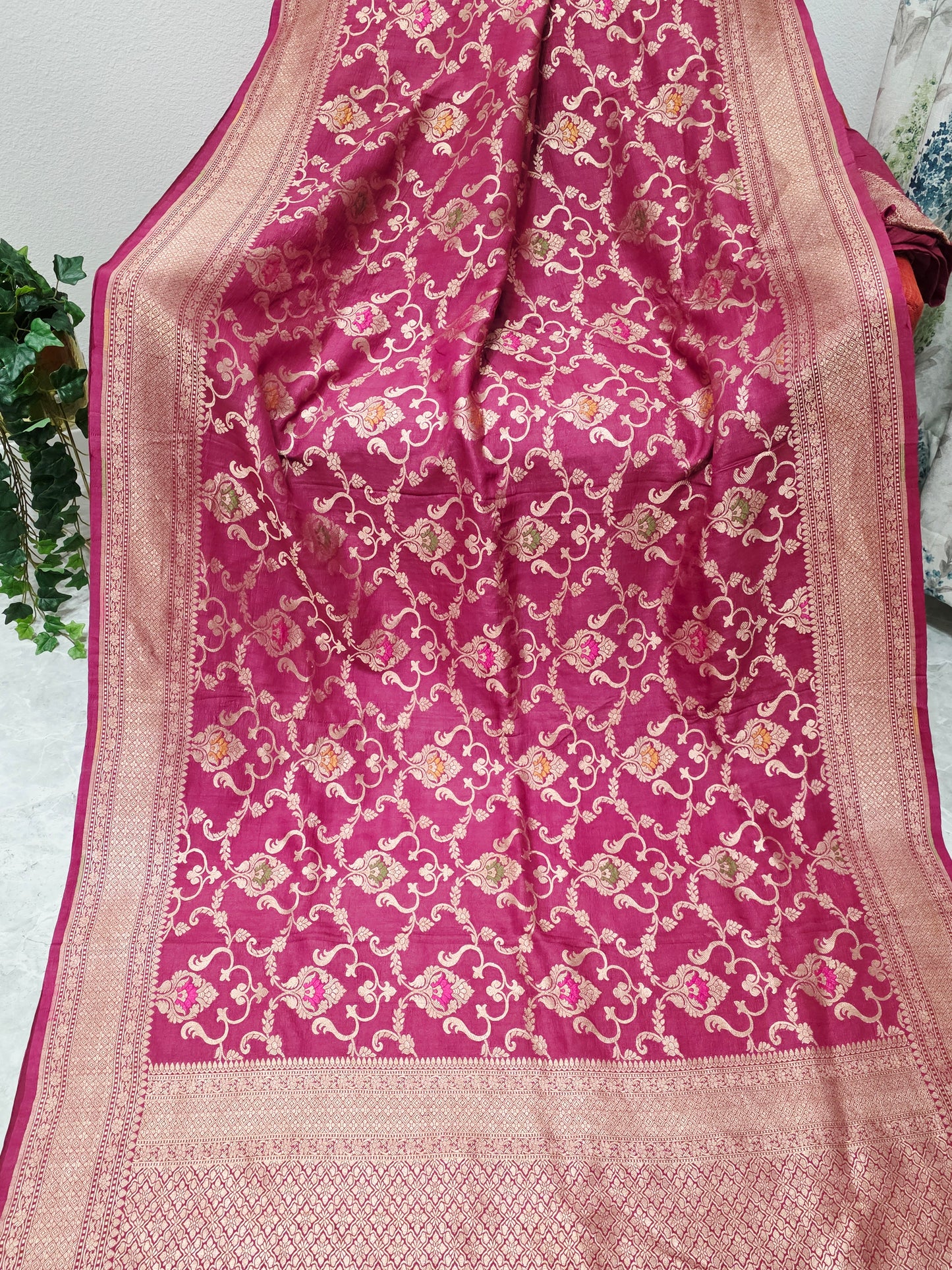 Imperial Wine Berry Pure Tussar Georgette Saree with Gold Zari