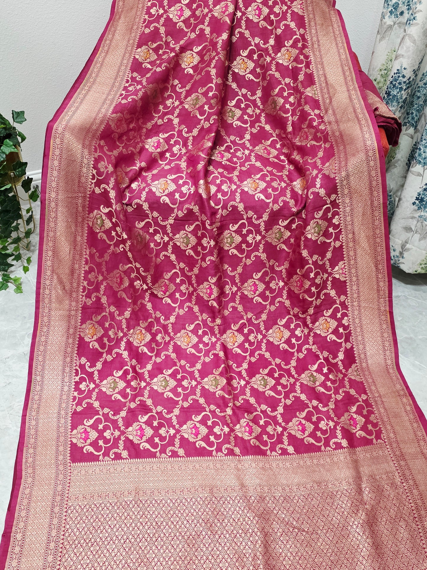 Imperial Wine Berry Pure Tussar Georgette Saree with Gold Zari
