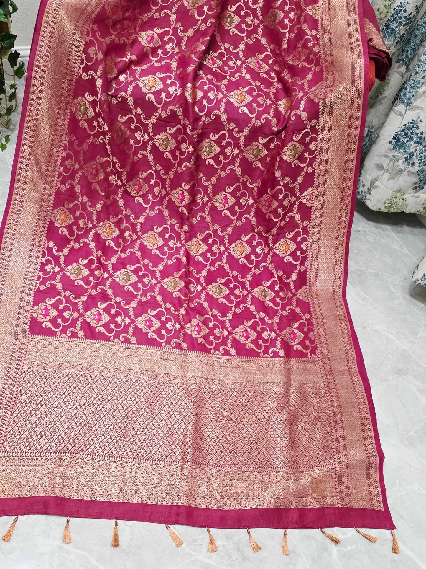Imperial Wine Berry Pure Tussar Georgette Saree with Gold Zari
