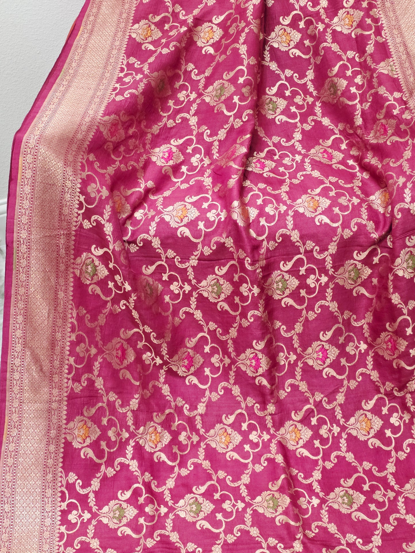 Imperial Wine Berry Pure Tussar Georgette Saree with Gold Zari