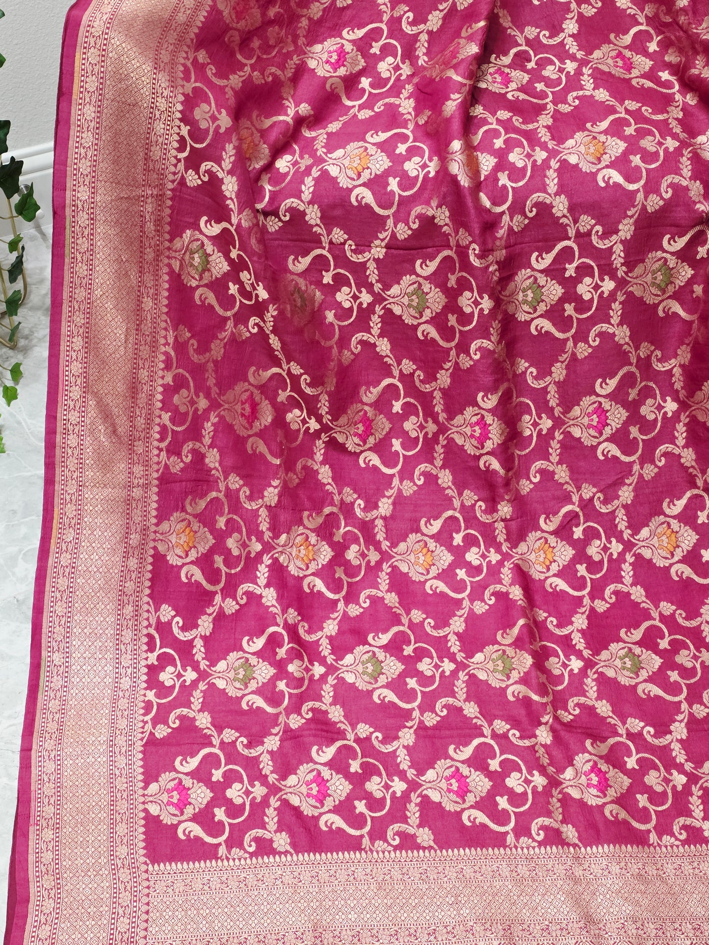 Imperial Wine Berry Pure Tussar Georgette Saree with Gold Zari