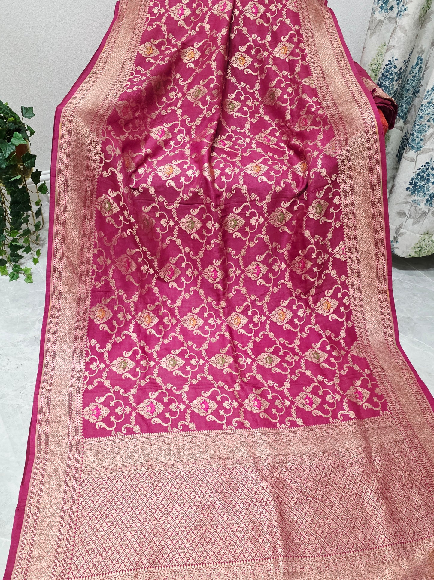 Imperial Wine Berry Pure Tussar Georgette Saree with Gold Zari