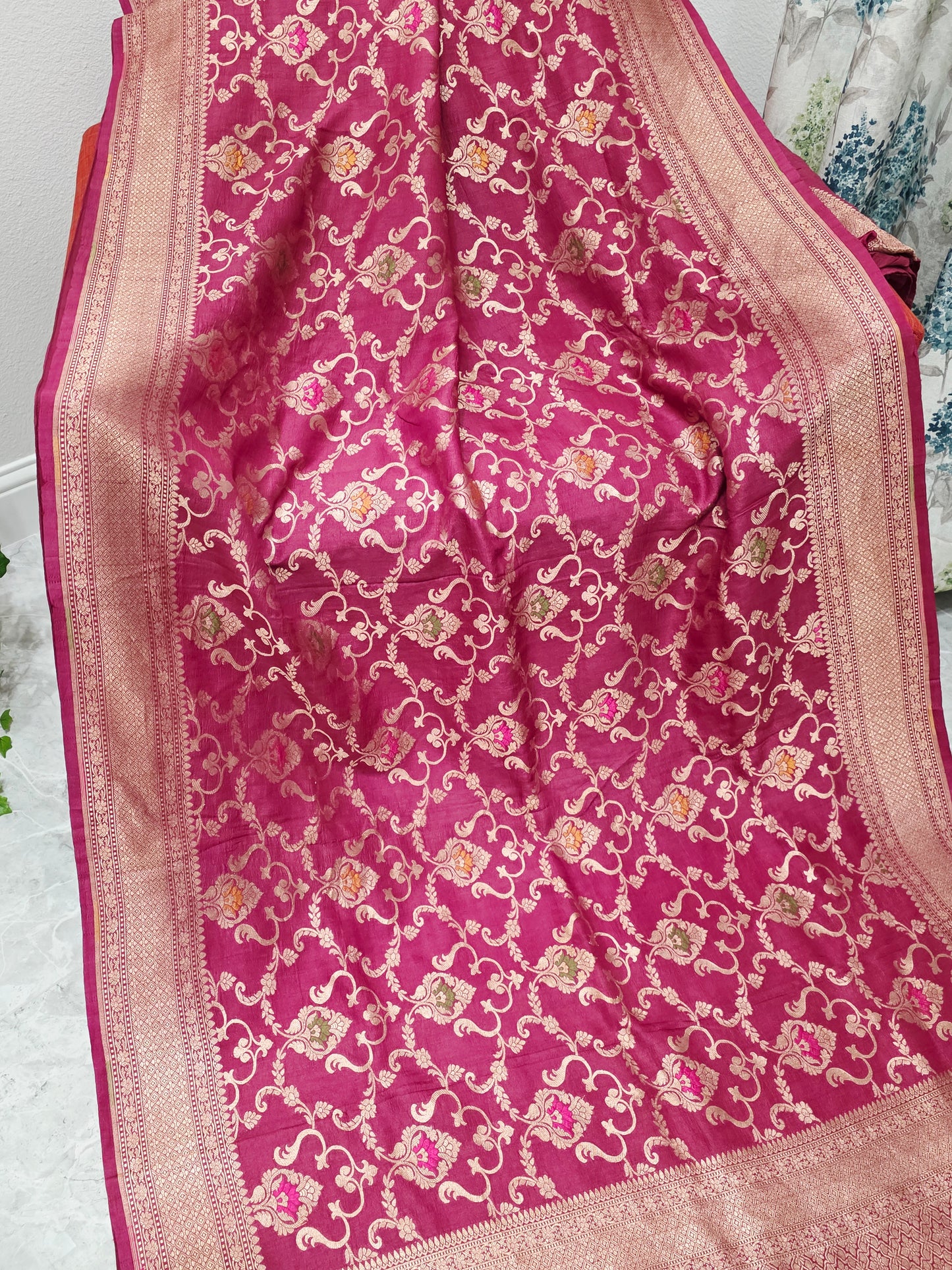 Imperial Wine Berry Pure Tussar Georgette Saree with Gold Zari