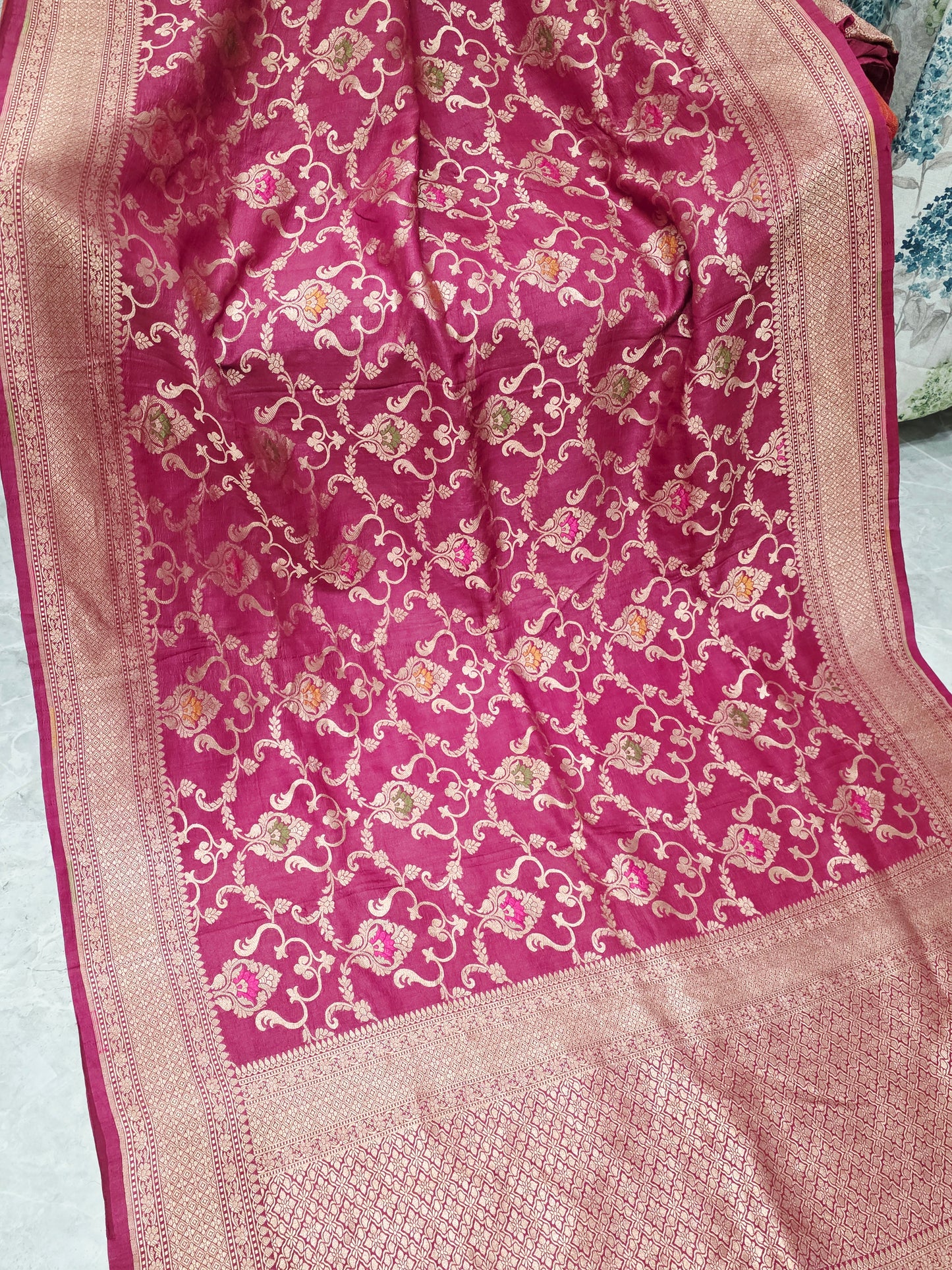 Imperial Wine Berry Pure Tussar Georgette Saree with Gold Zari