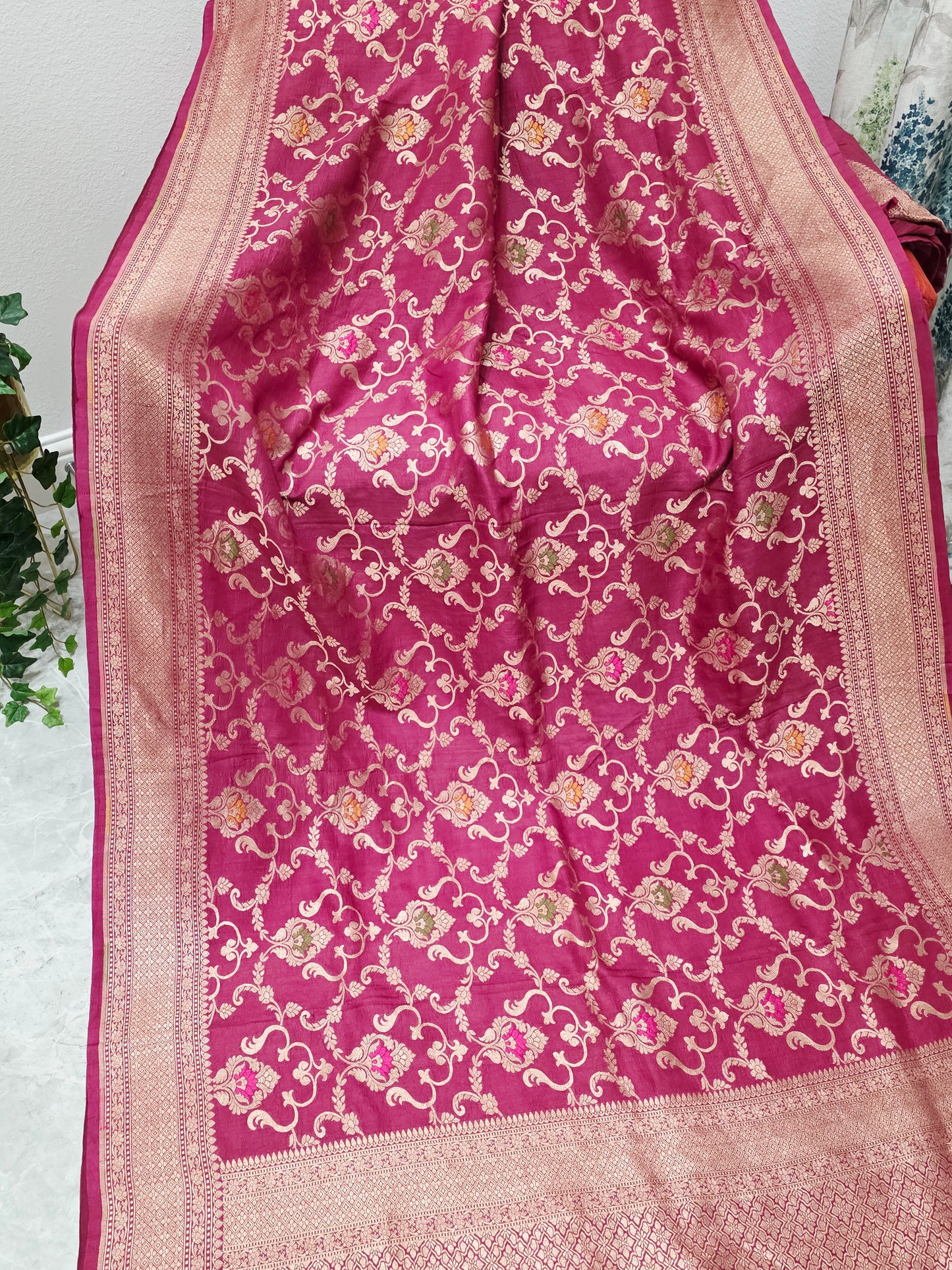 Imperial Wine Berry Pure Tussar Georgette Saree with Gold Zari