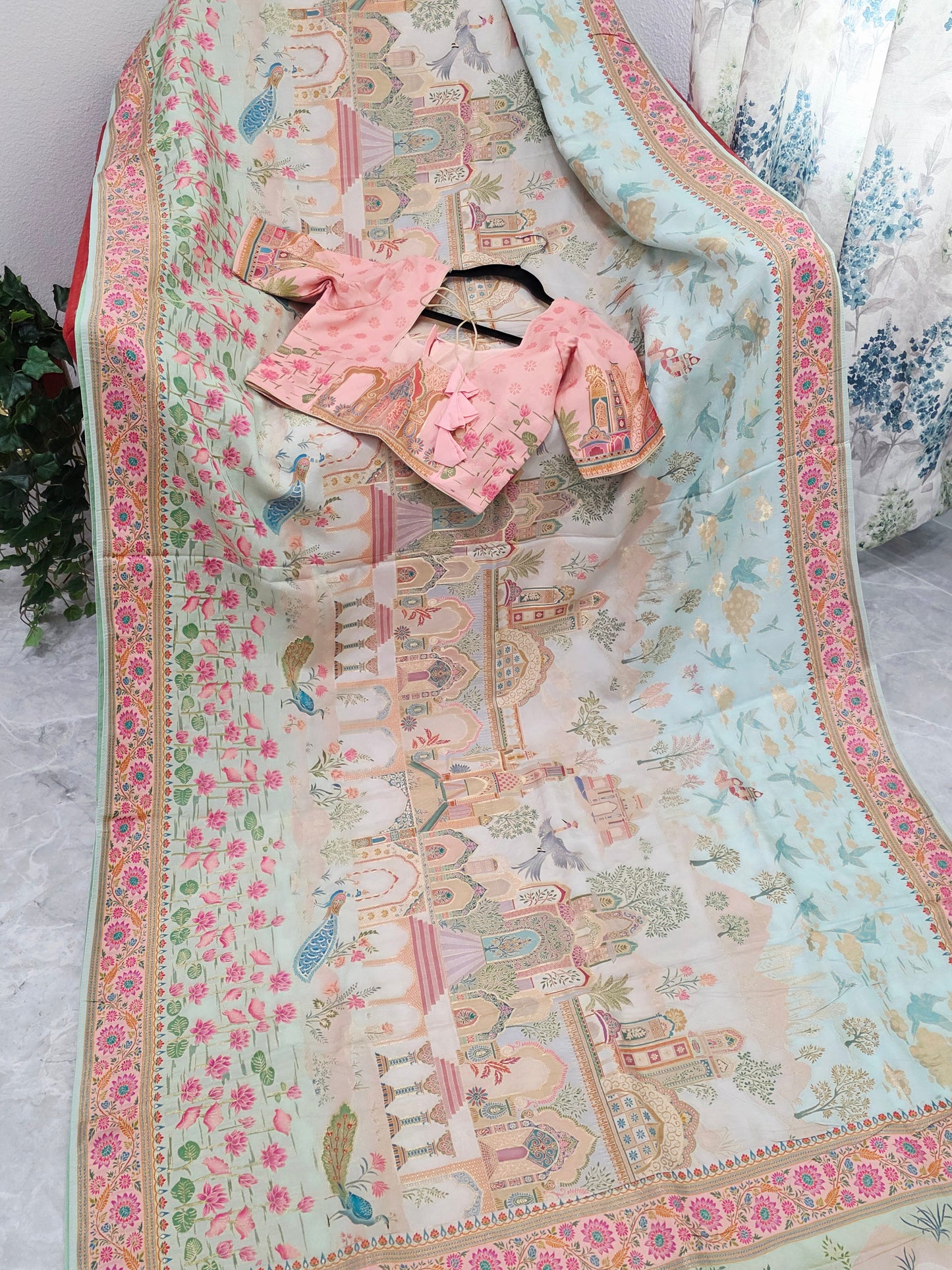 Kashmiri Emporium Pashmina Inspired Designer Banarasi Silk Saree - Blouse