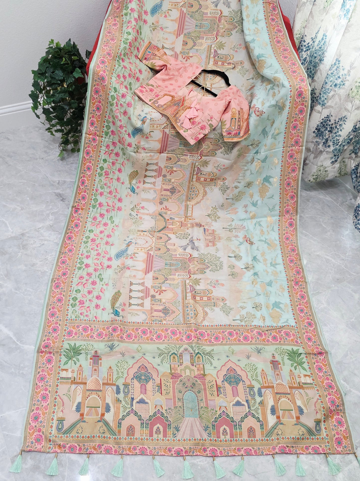Kashmiri Emporium Pashmina Inspired Designer Banarasi Silk Saree - Blouse