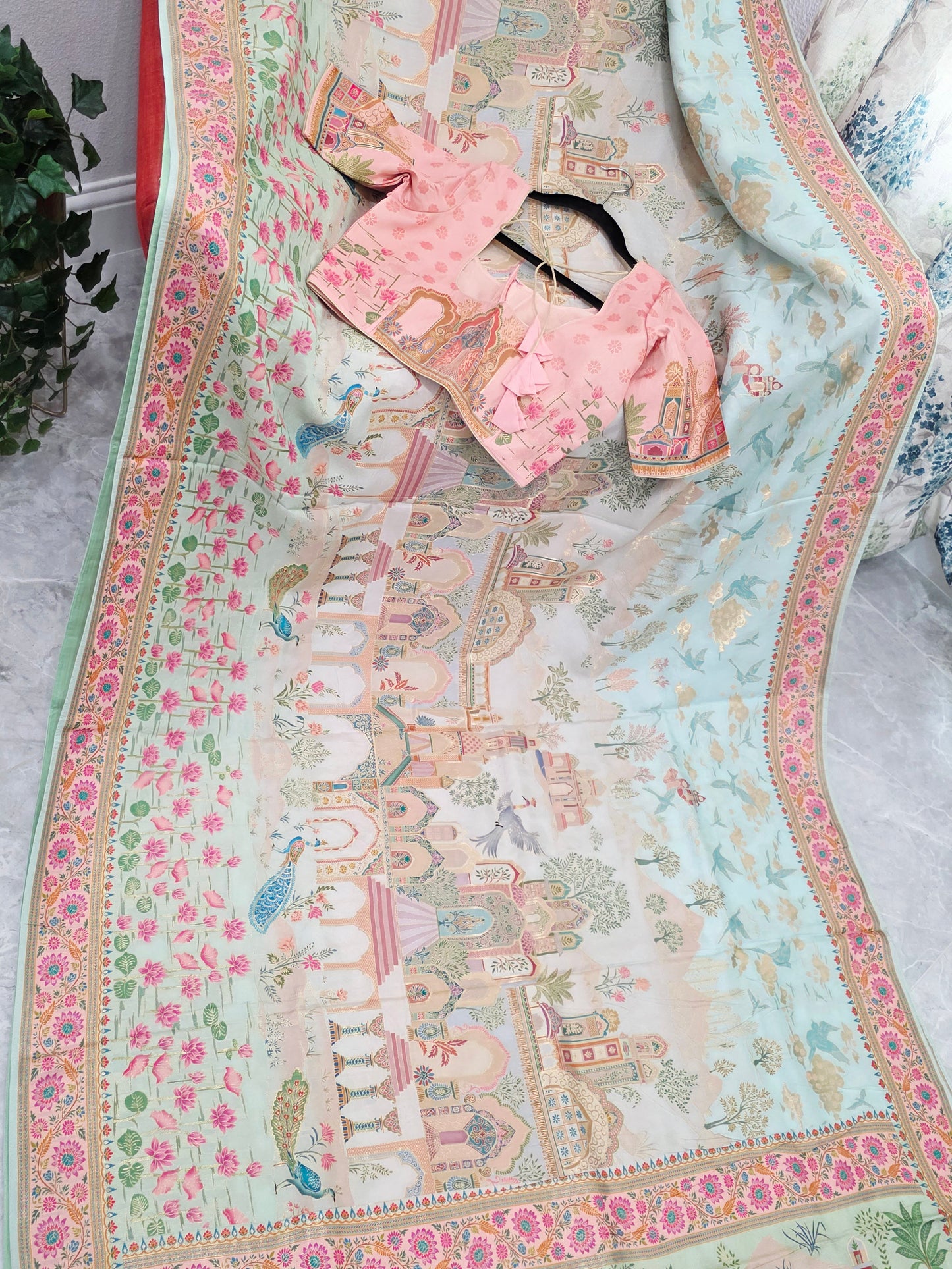 Kashmiri Emporium Pashmina Inspired Designer Banarasi Silk Saree - Blouse