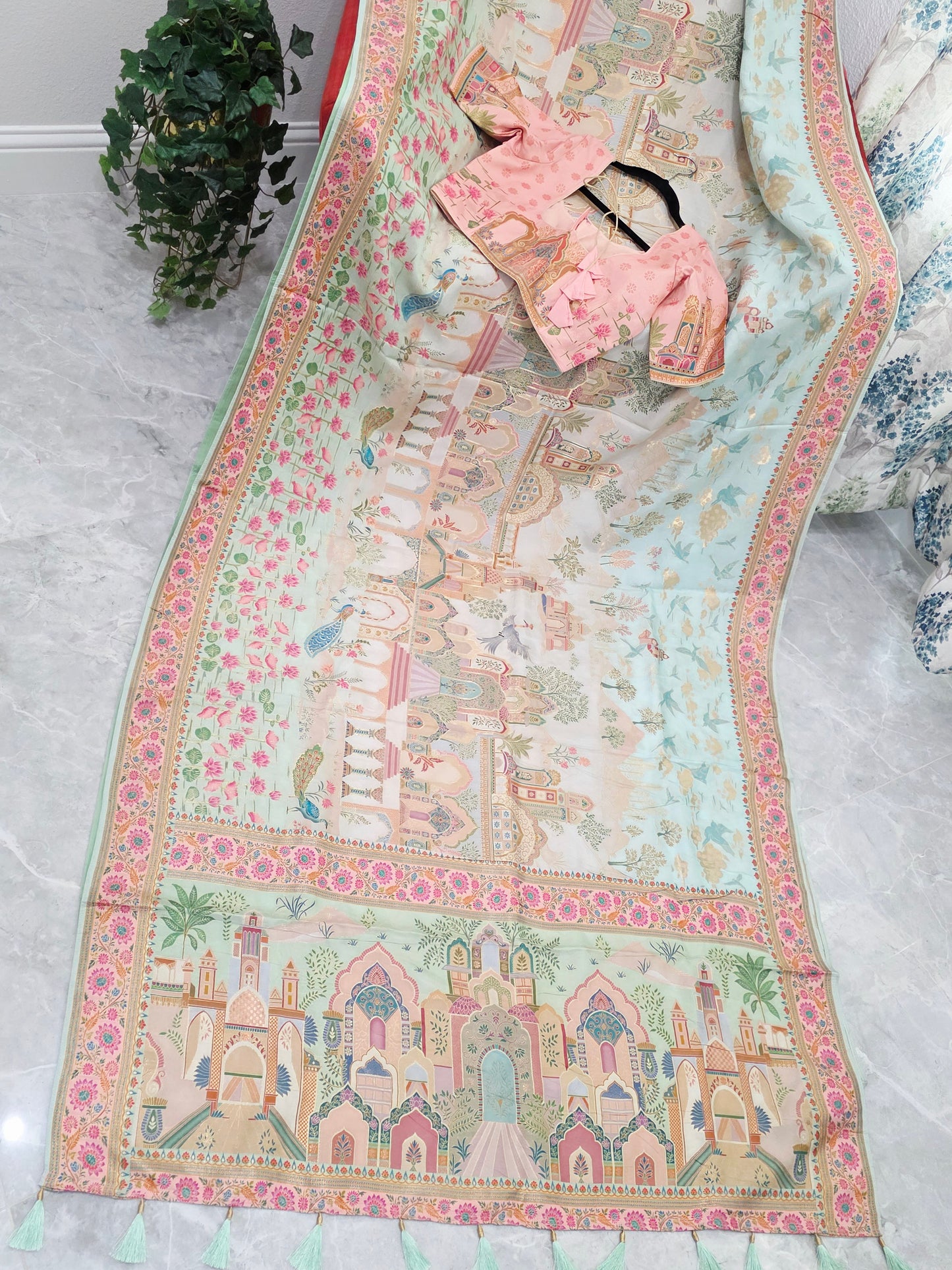 Kashmiri Emporium Pashmina Inspired Designer Banarasi Silk Saree - Blouse