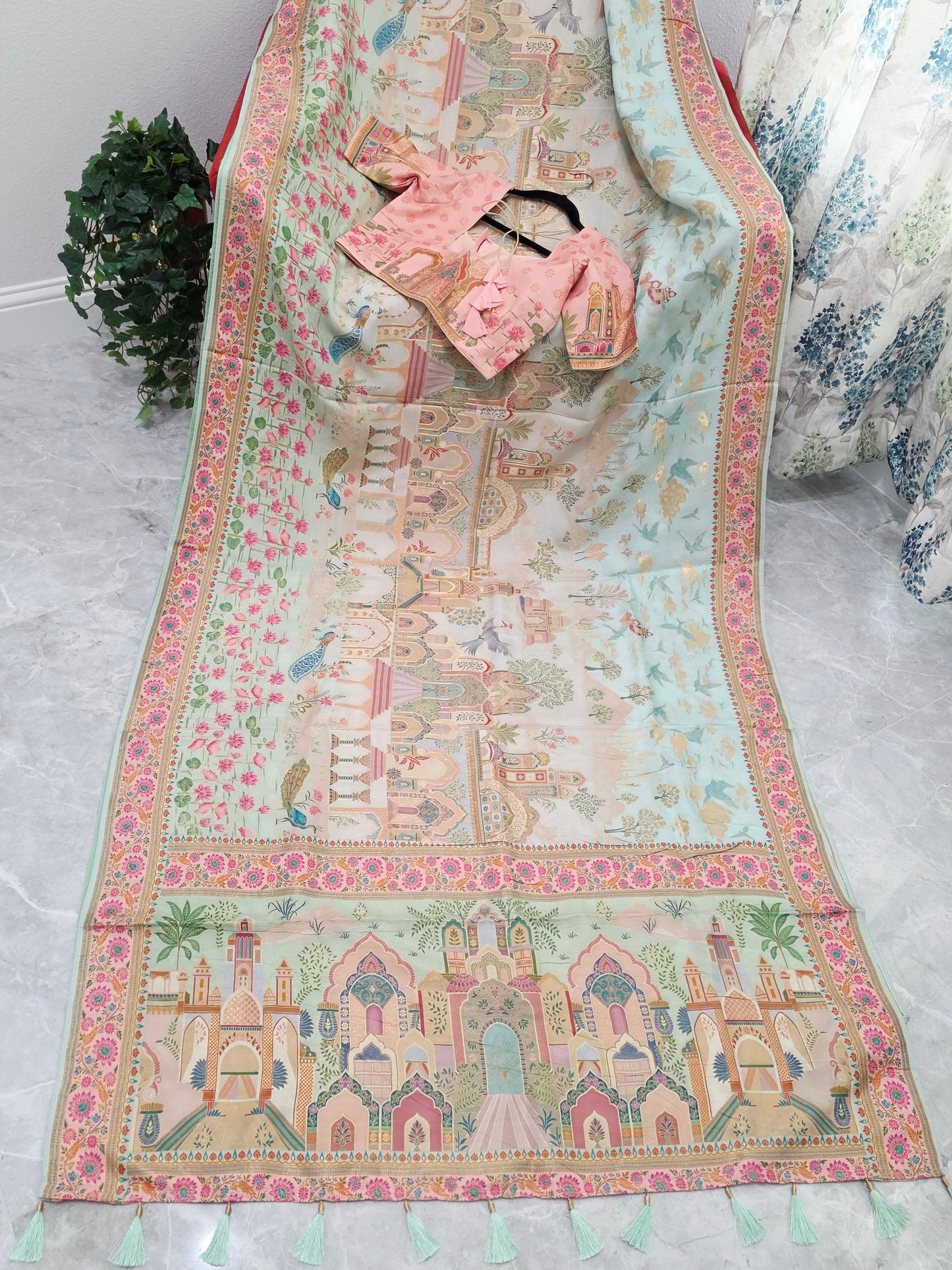 Kashmiri Emporium Pashmina Inspired Designer Banarasi Silk Saree - Blouse