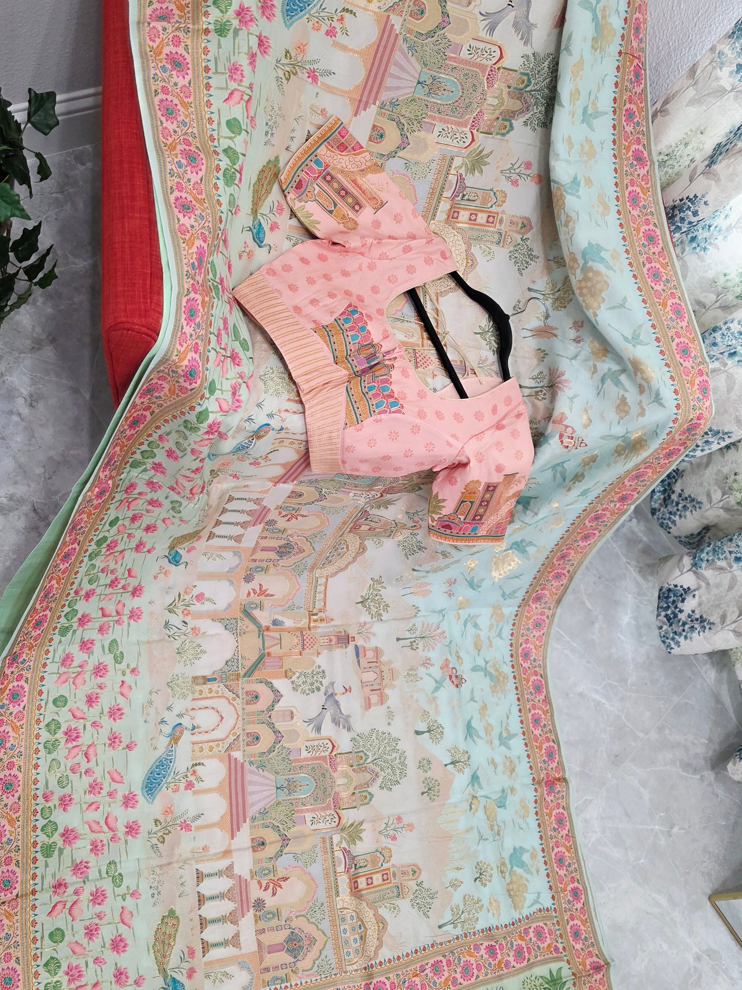 Kashmiri Emporium Pashmina Inspired Designer Banarasi Silk Saree - Blouse