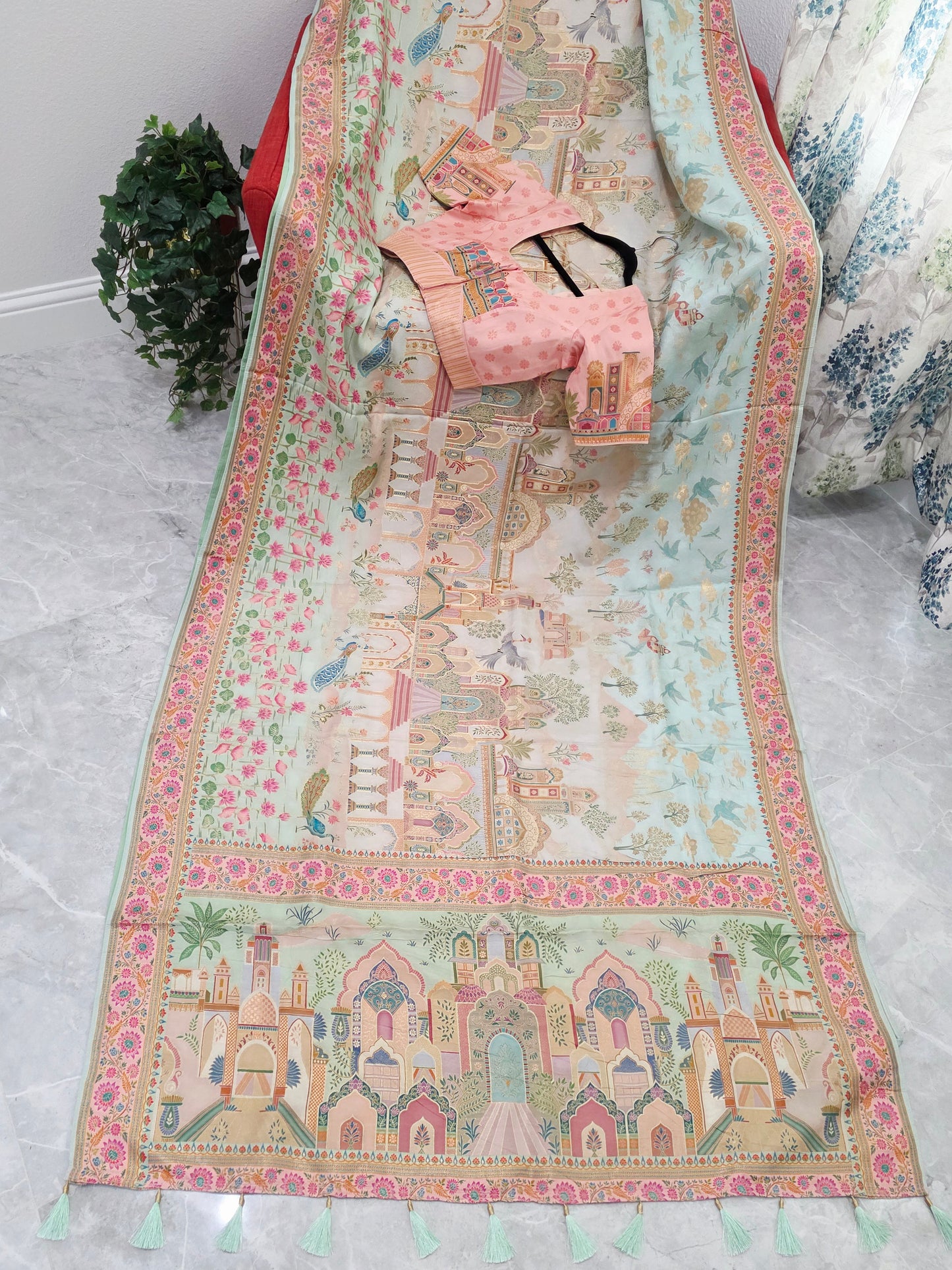 Kashmiri Emporium Pashmina Inspired Designer Banarasi Silk Saree - Blouse