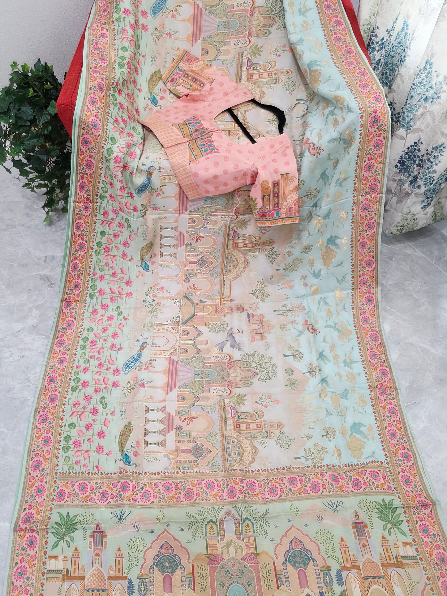 Kashmiri Emporium Pashmina Inspired Designer Banarasi Silk Saree - Blouse
