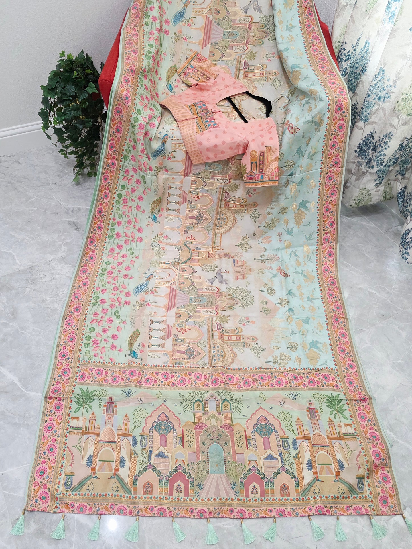 Kashmiri Emporium Pashmina Inspired Designer Banarasi Silk Saree - Blouse