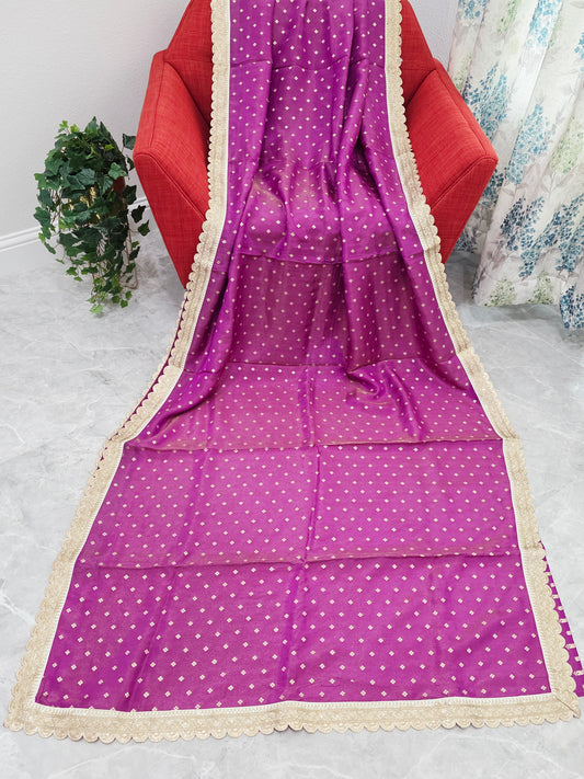 Royal Orchid Magenta Tissue Saree with Butta & Lace
