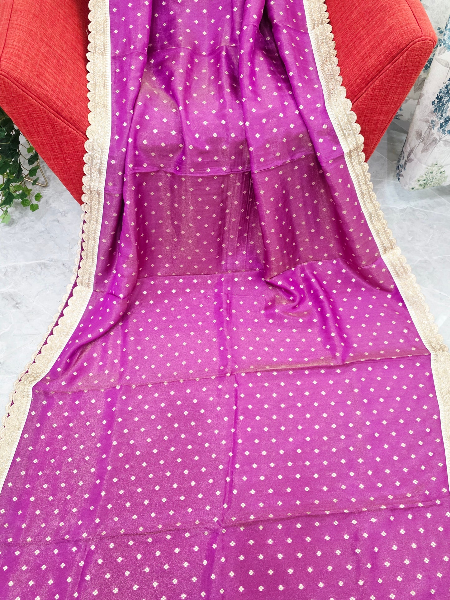 Royal Orchid Magenta Tissue Saree with Butta & Lace