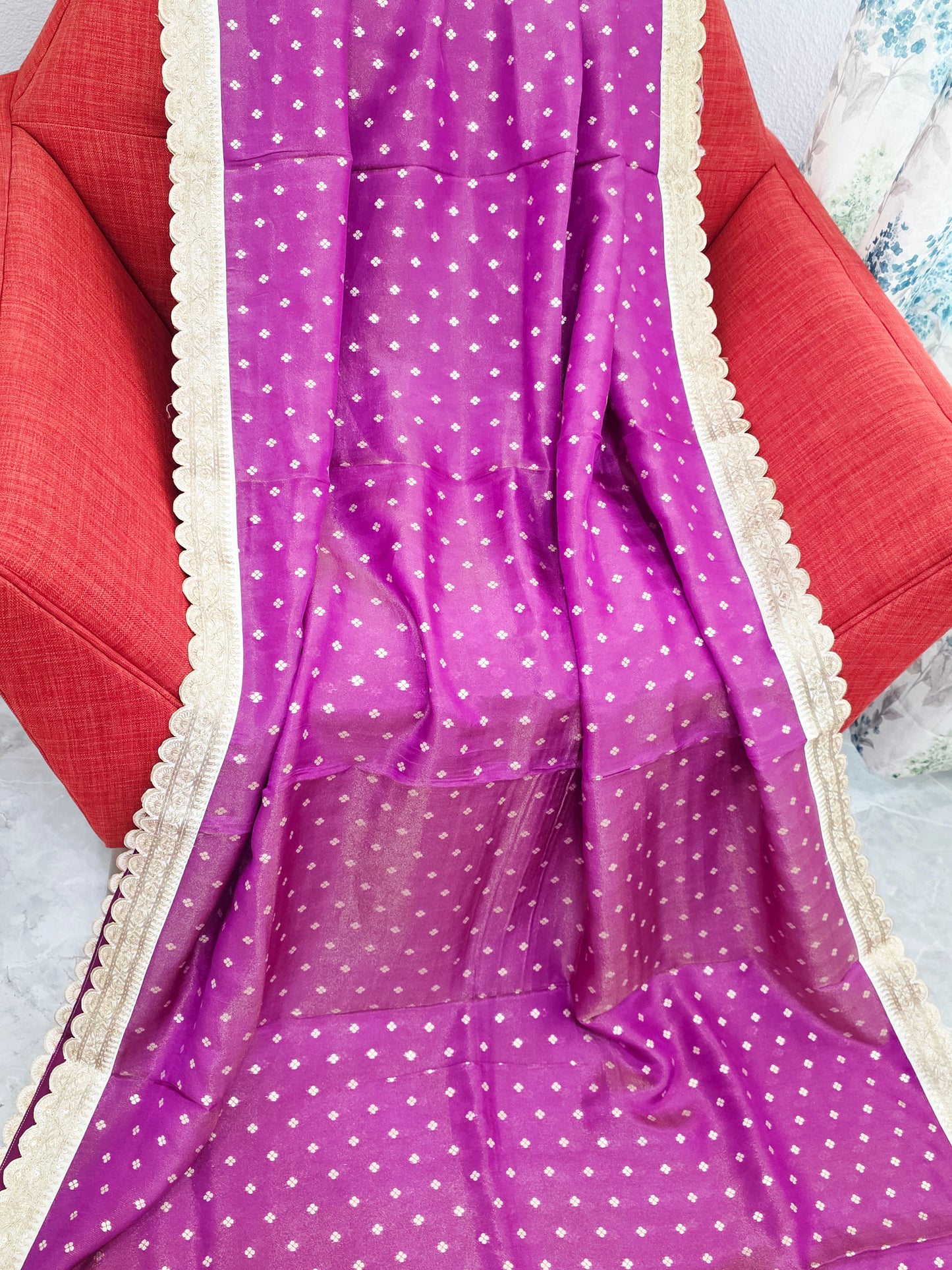 Royal Orchid Magenta Tissue Saree with Butta & Lace