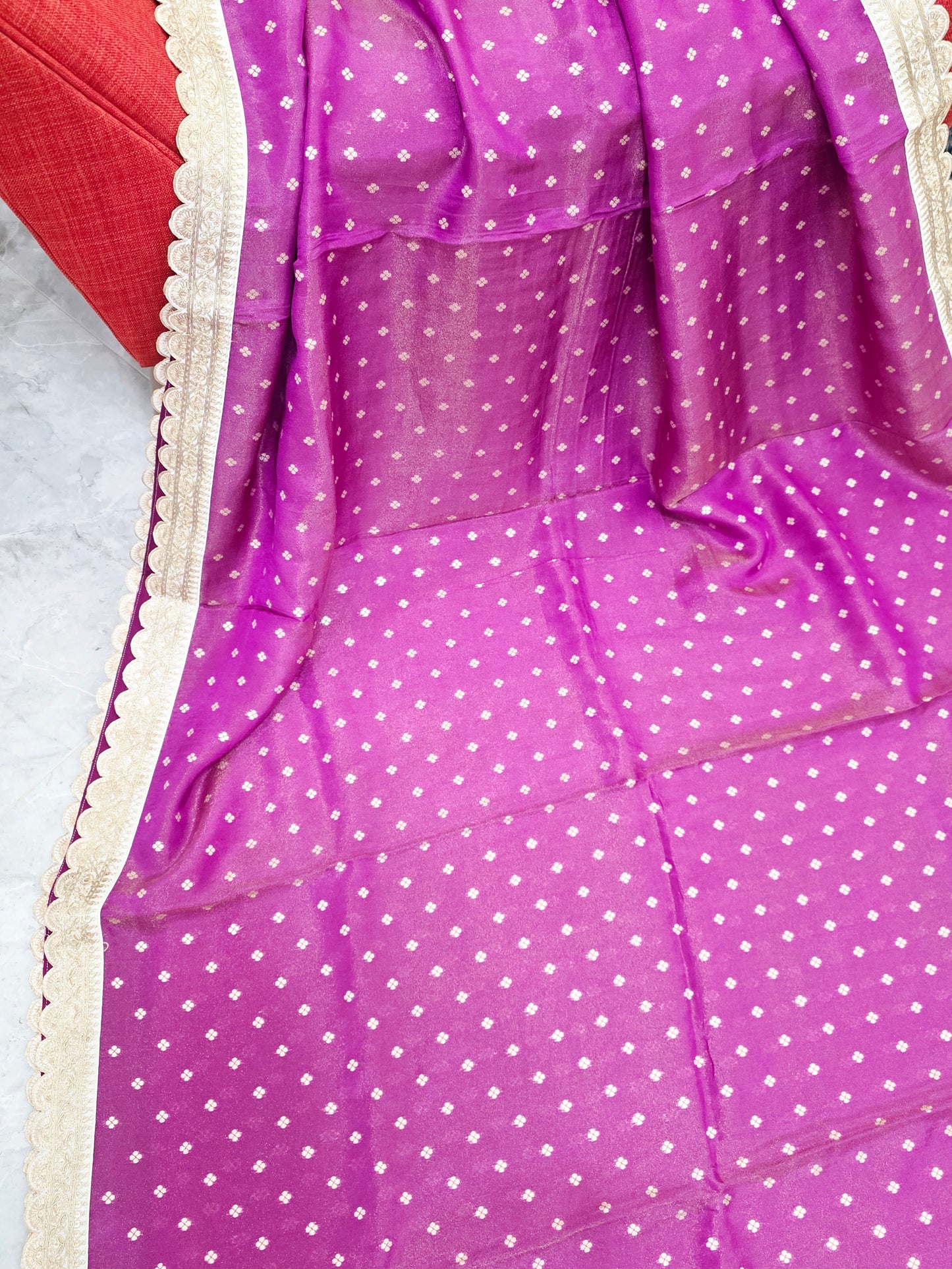 Royal Orchid Magenta Tissue Saree with Butta & Lace