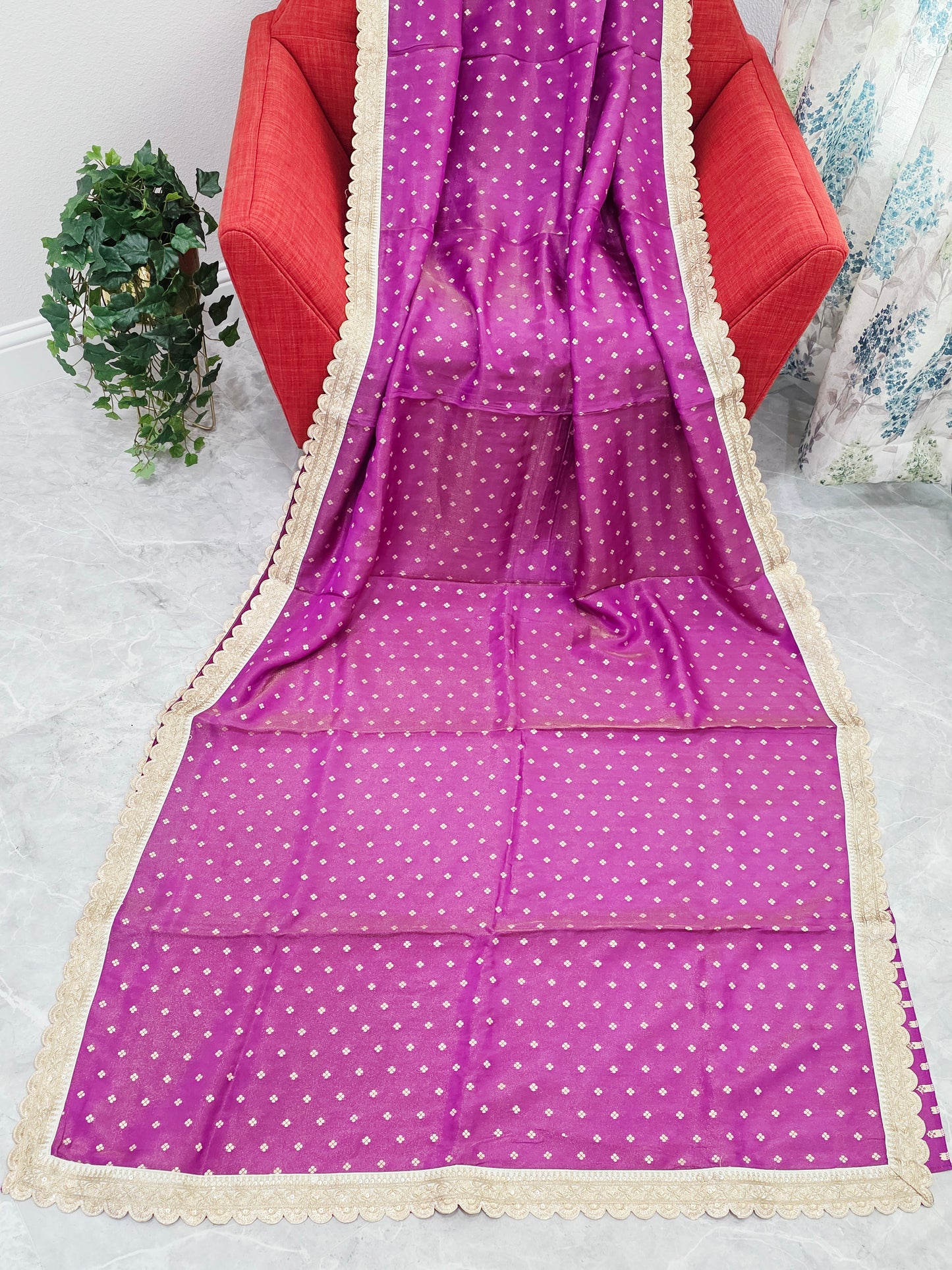 Royal Orchid Magenta Tissue Saree with Butta & Lace