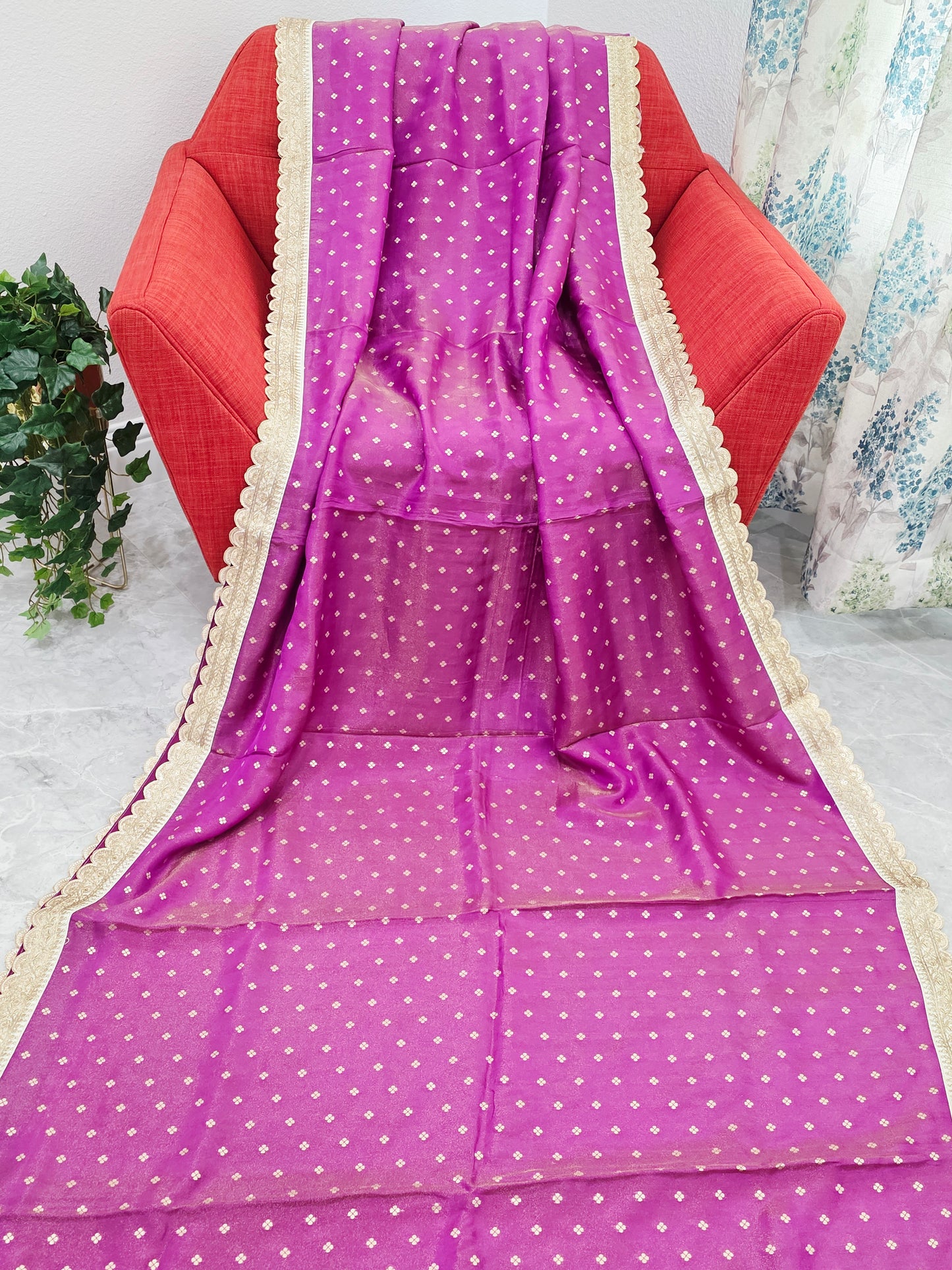 Royal Orchid Magenta Tissue Saree with Butta & Lace
