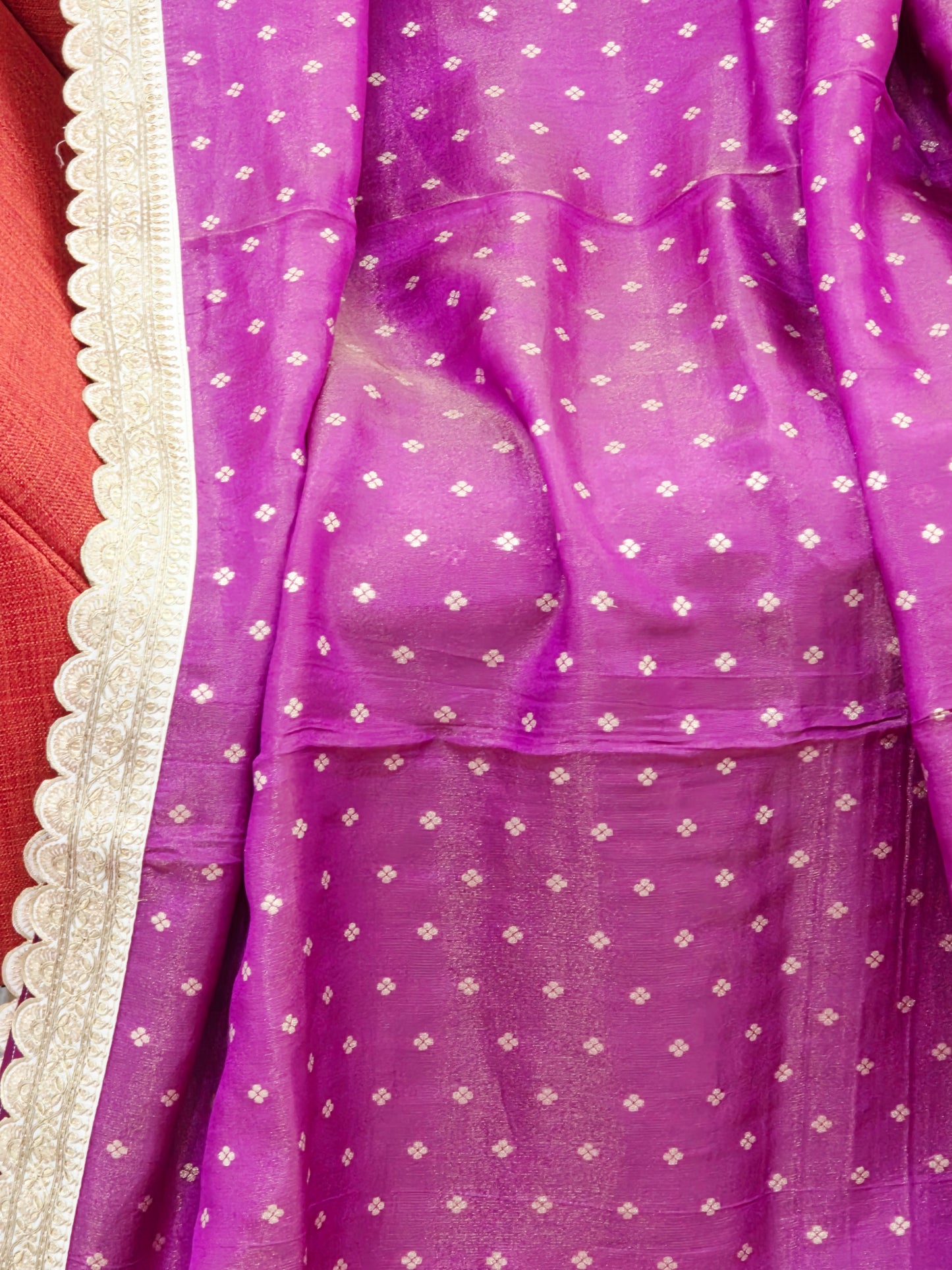 Royal Orchid Magenta Tissue Saree with Butta & Lace