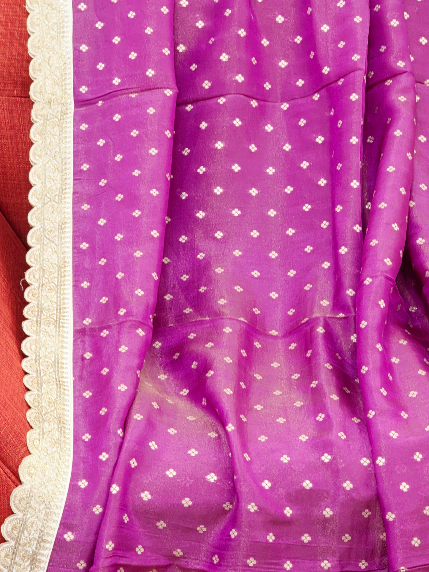 Royal Orchid Magenta Tissue Saree with Butta & Lace