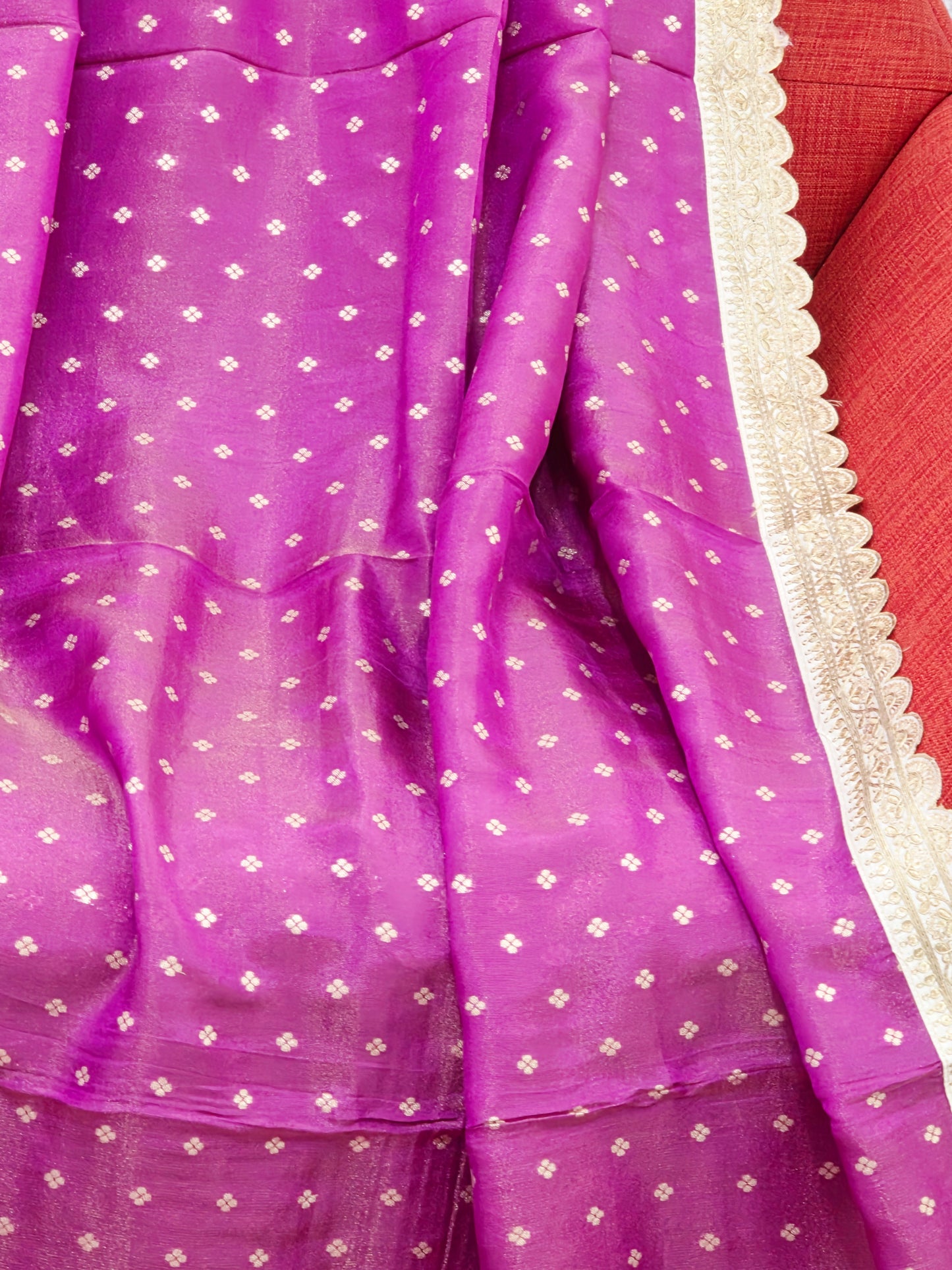 Royal Orchid Magenta Tissue Saree with Butta & Lace