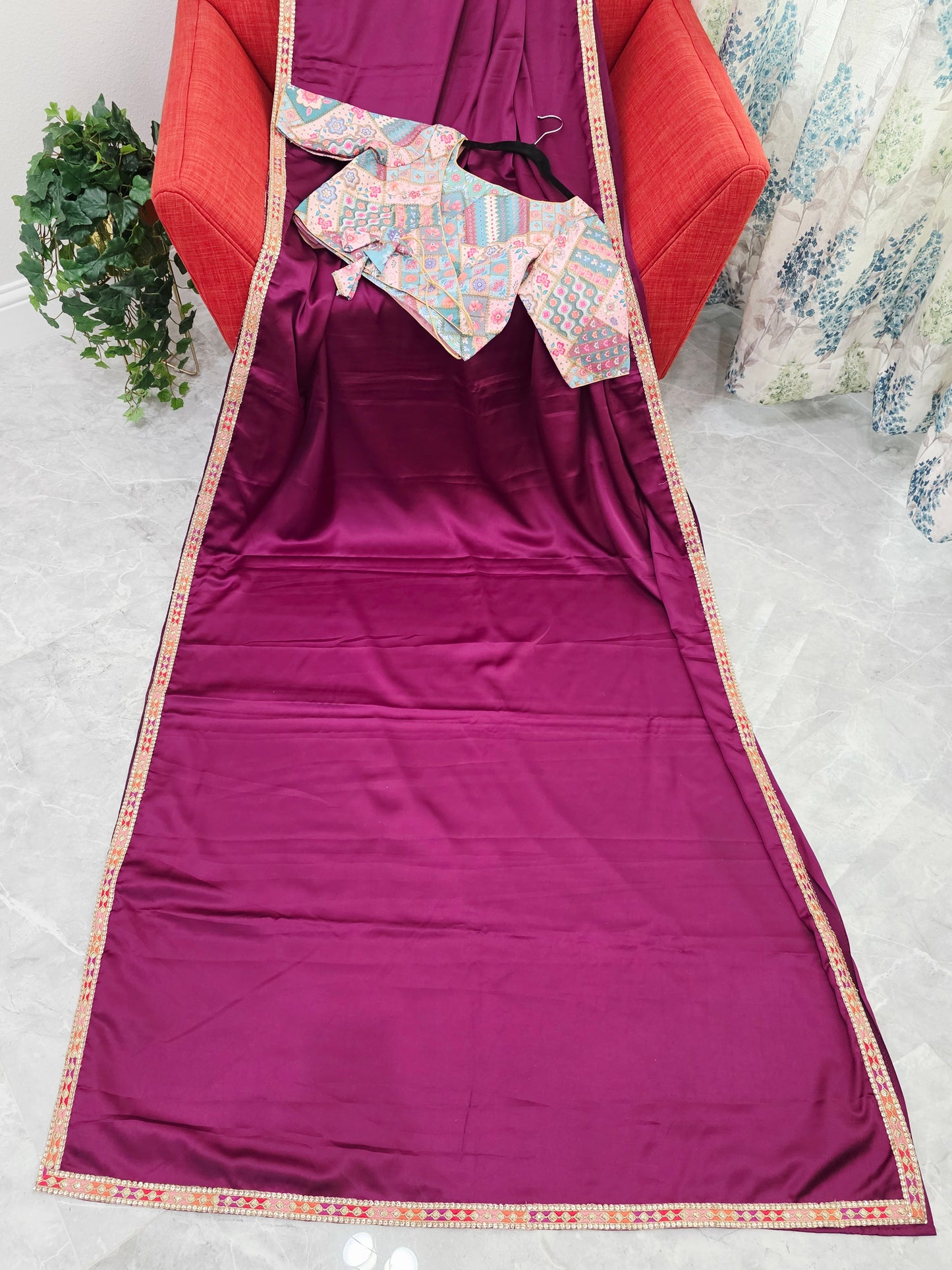 Royal Mulberry Wine Modal Silk Saree with Embroidered Tussar Blouse