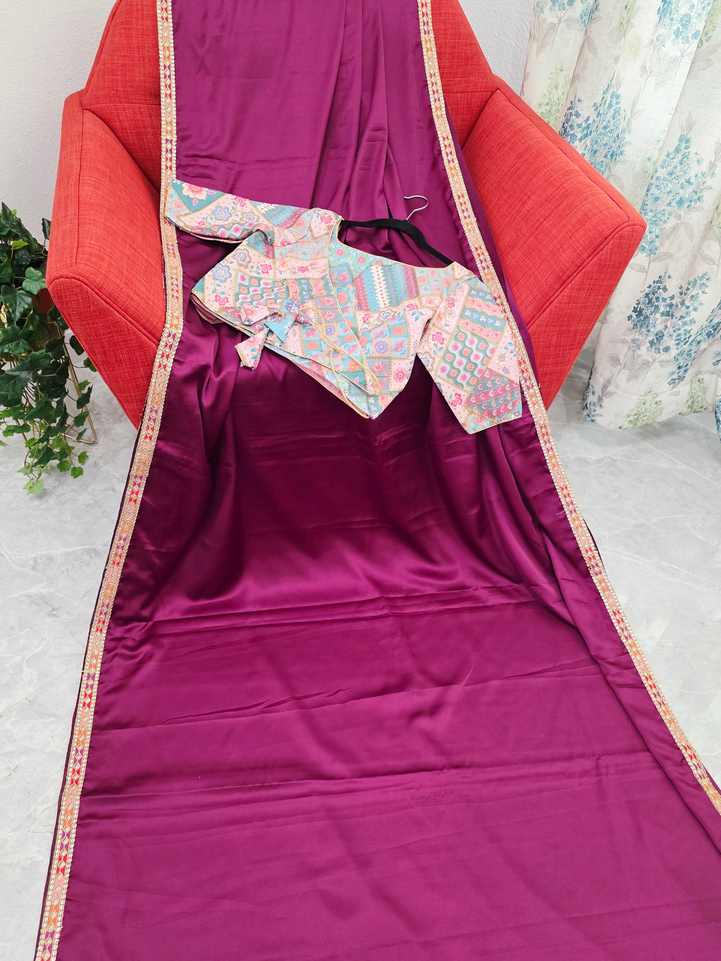 Royal Mulberry Wine Modal Silk Saree with Embroidered Tussar Blouse