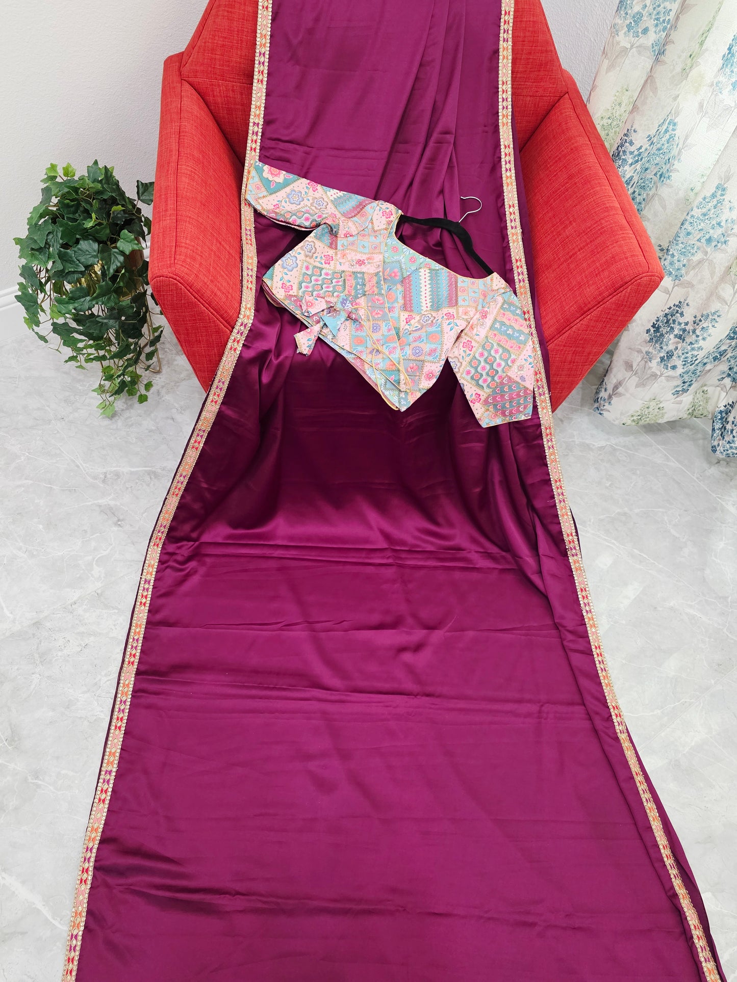 Royal Mulberry Wine Modal Silk Saree with Embroidered Tussar Blouse