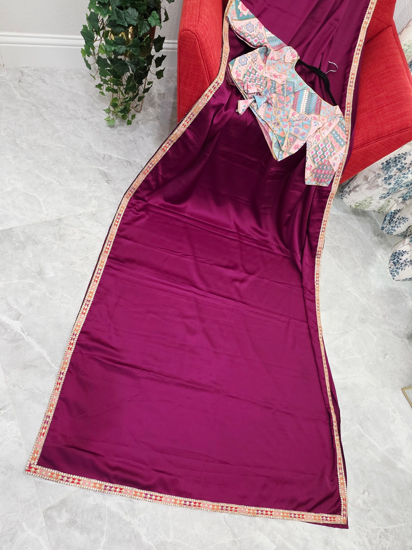 Royal Mulberry Wine Modal Silk Saree with Embroidered Tussar Blouse