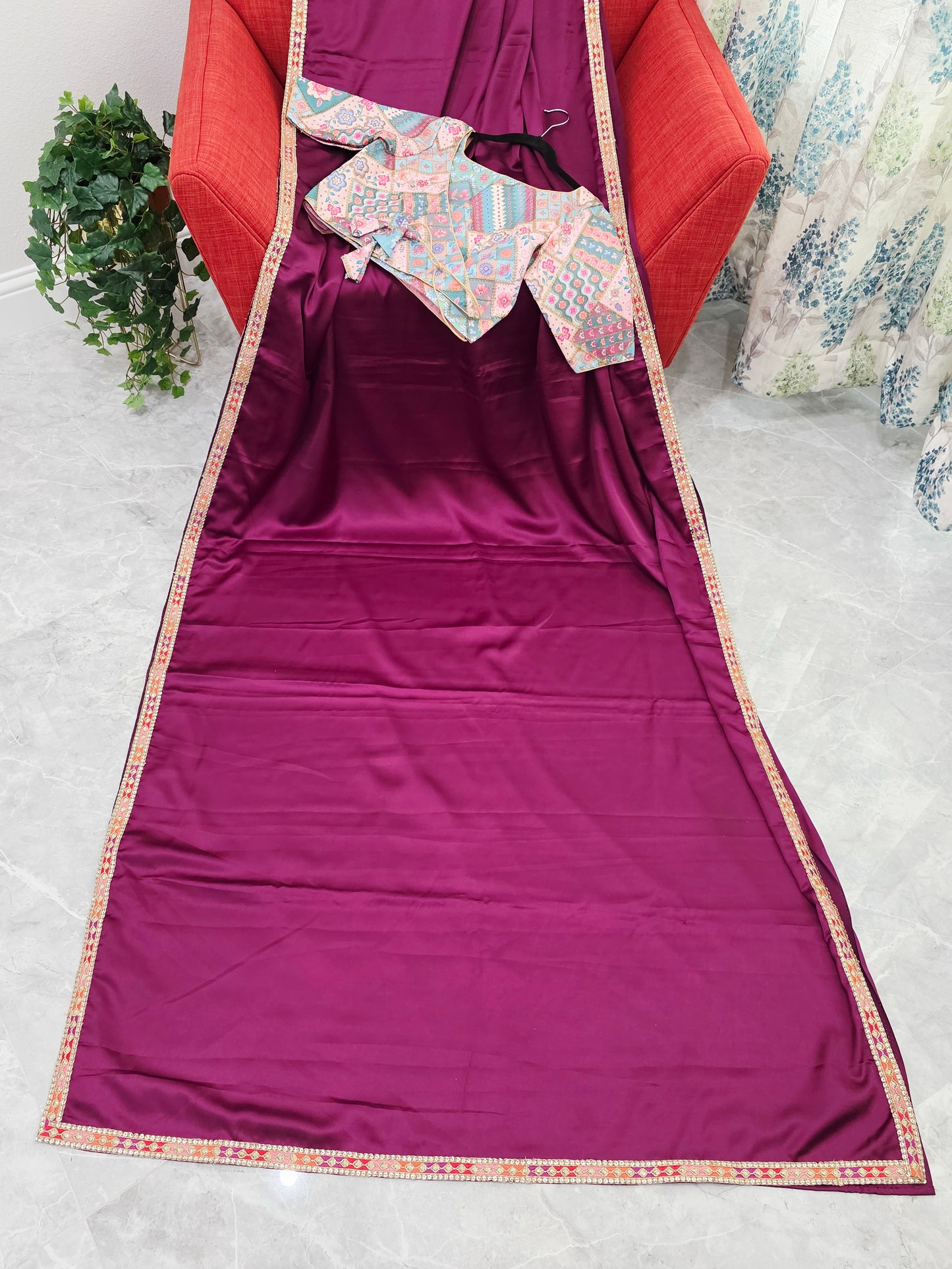 Royal Mulberry Wine Modal Silk Saree with Embroidered Tussar Blouse