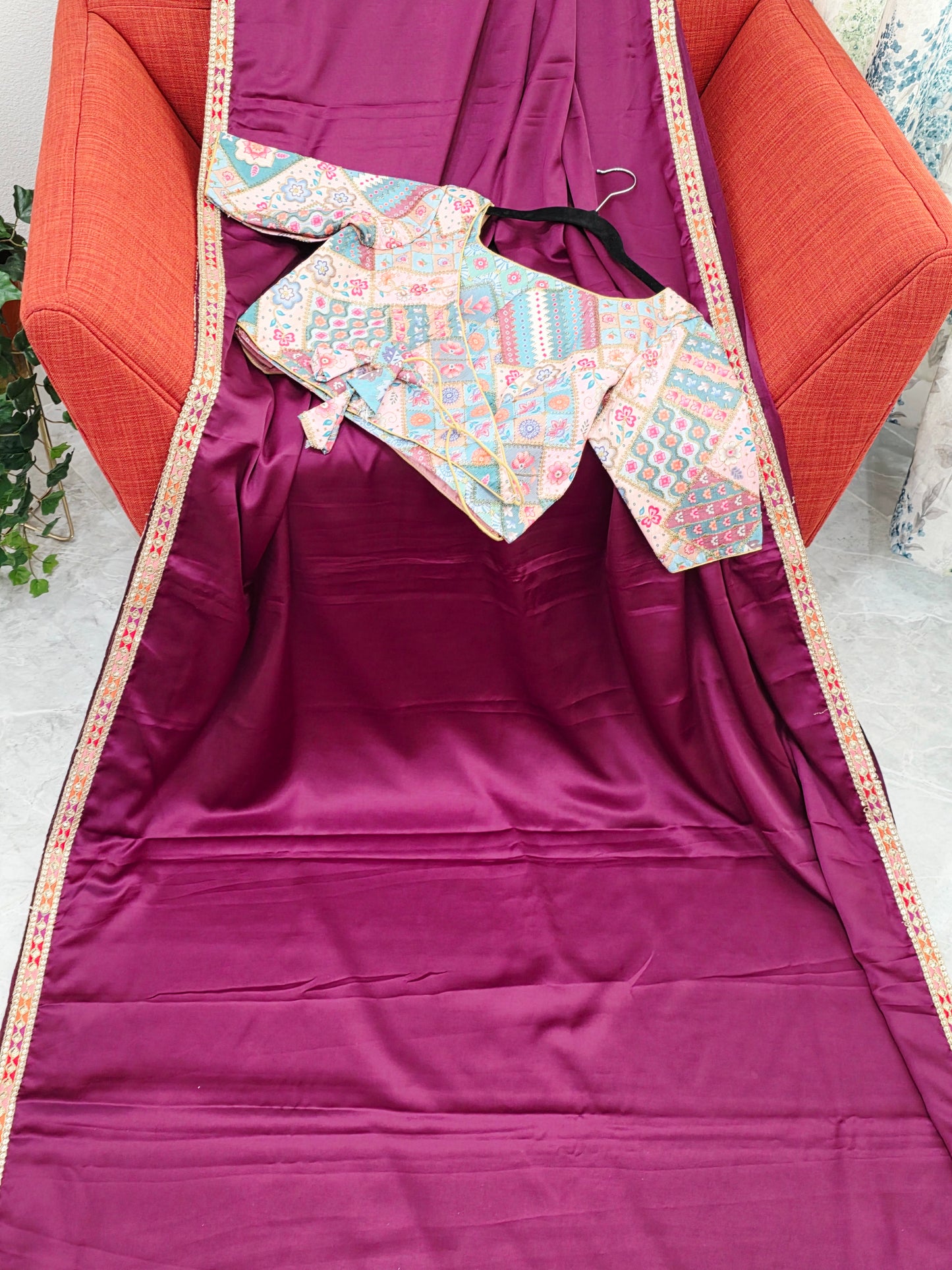 Royal Mulberry Wine Modal Silk Saree with Embroidered Tussar Blouse