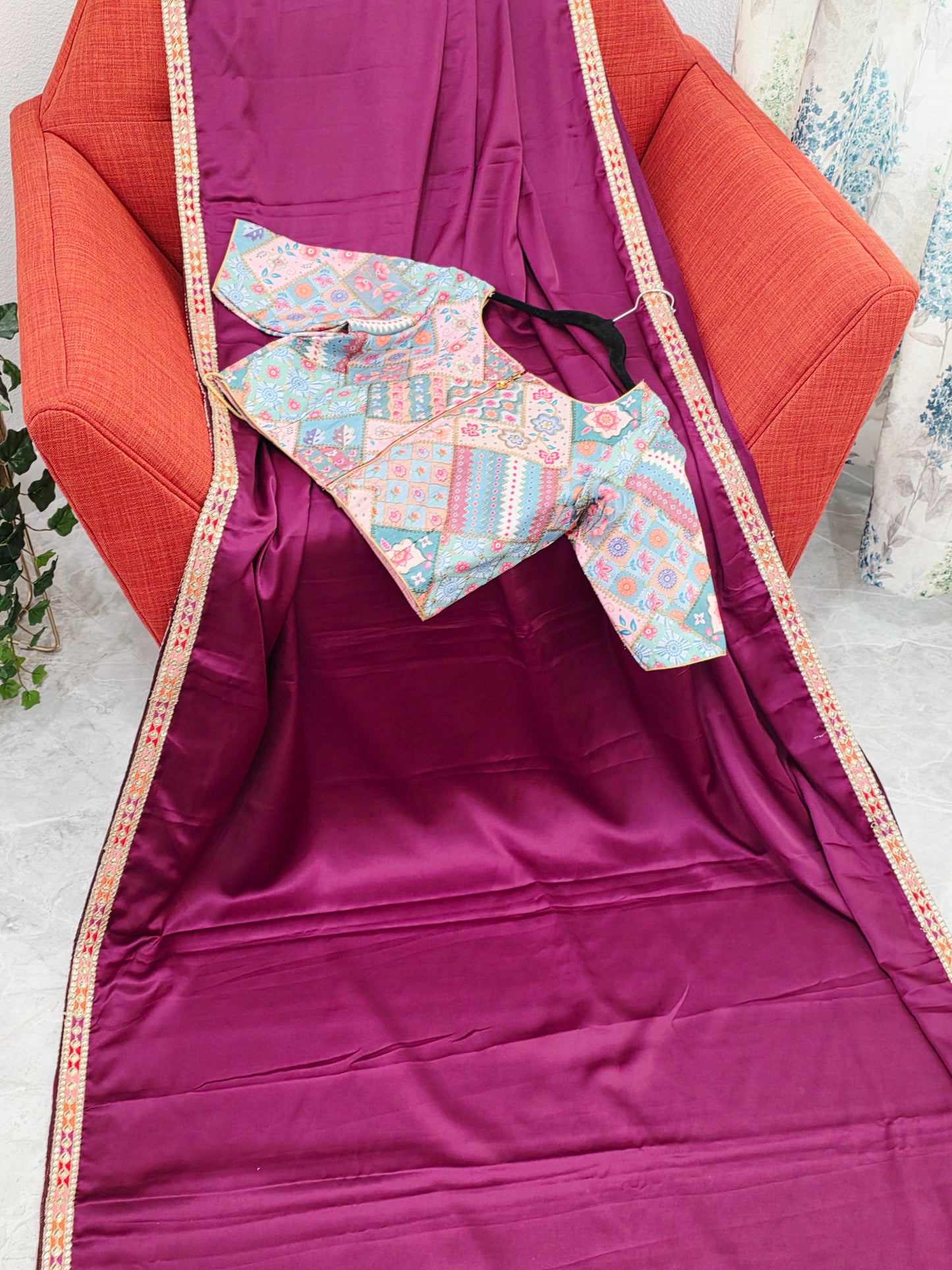 Royal Mulberry Wine Modal Silk Saree with Embroidered Tussar Blouse