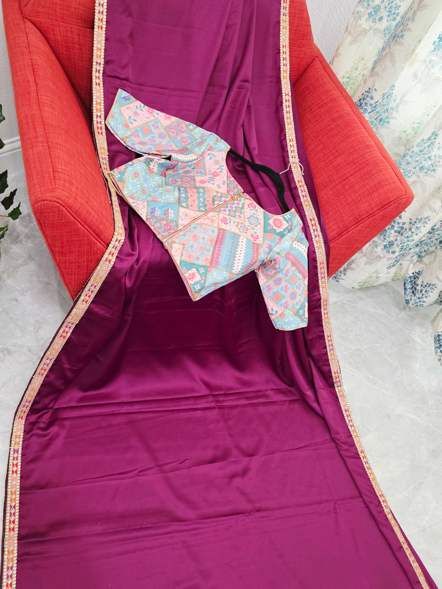 Royal Mulberry Wine Modal Silk Saree with Embroidered Tussar Blouse