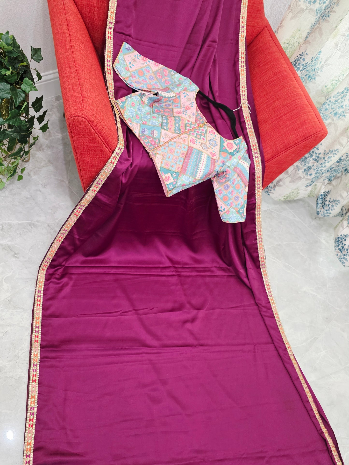 Royal Mulberry Wine Modal Silk Saree with Embroidered Tussar Blouse