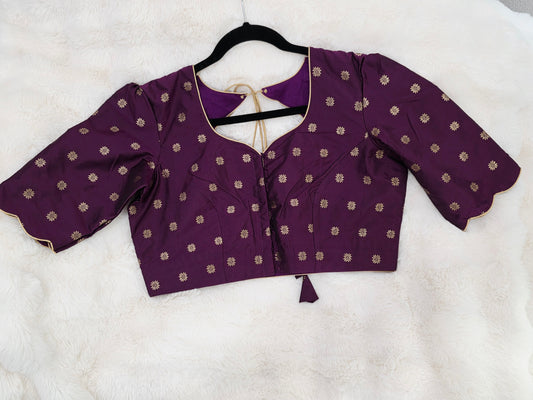 Royal Plum Purple Benarasi Stitched Blouse with Antique Gold Butta