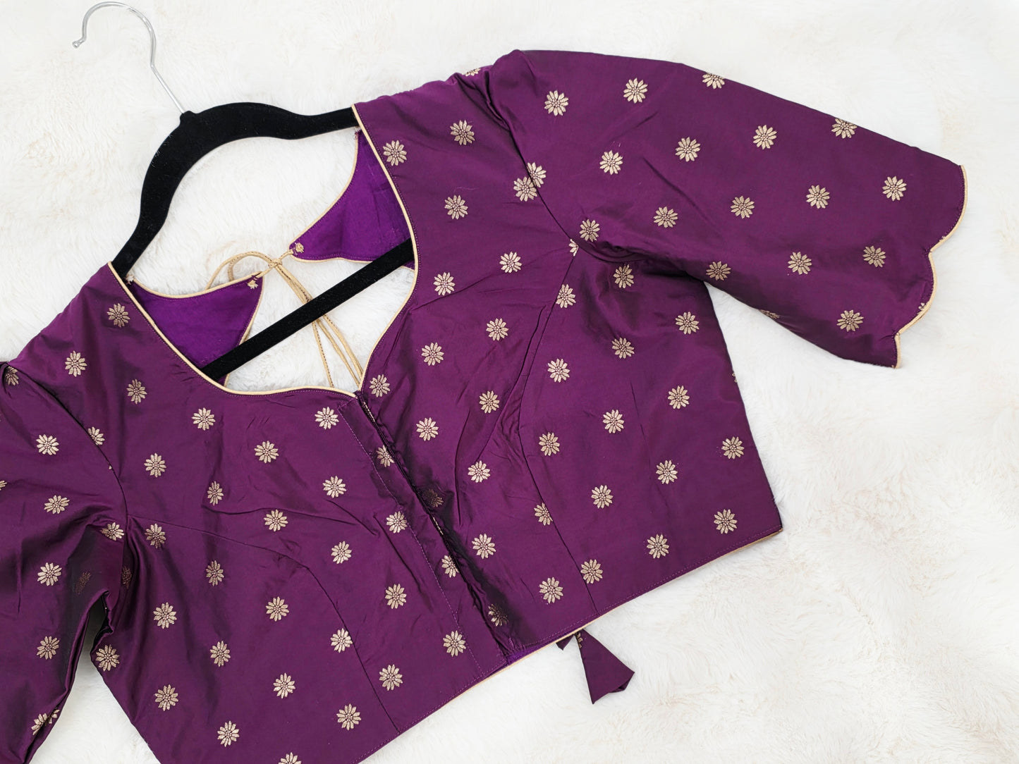 Royal Plum Purple Benarasi Stitched Blouse with Antique Gold Butta