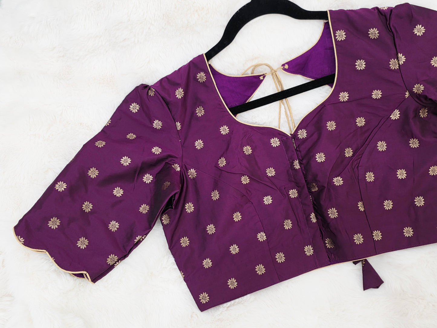 Royal Plum Purple Benarasi Stitched Blouse with Antique Gold Butta