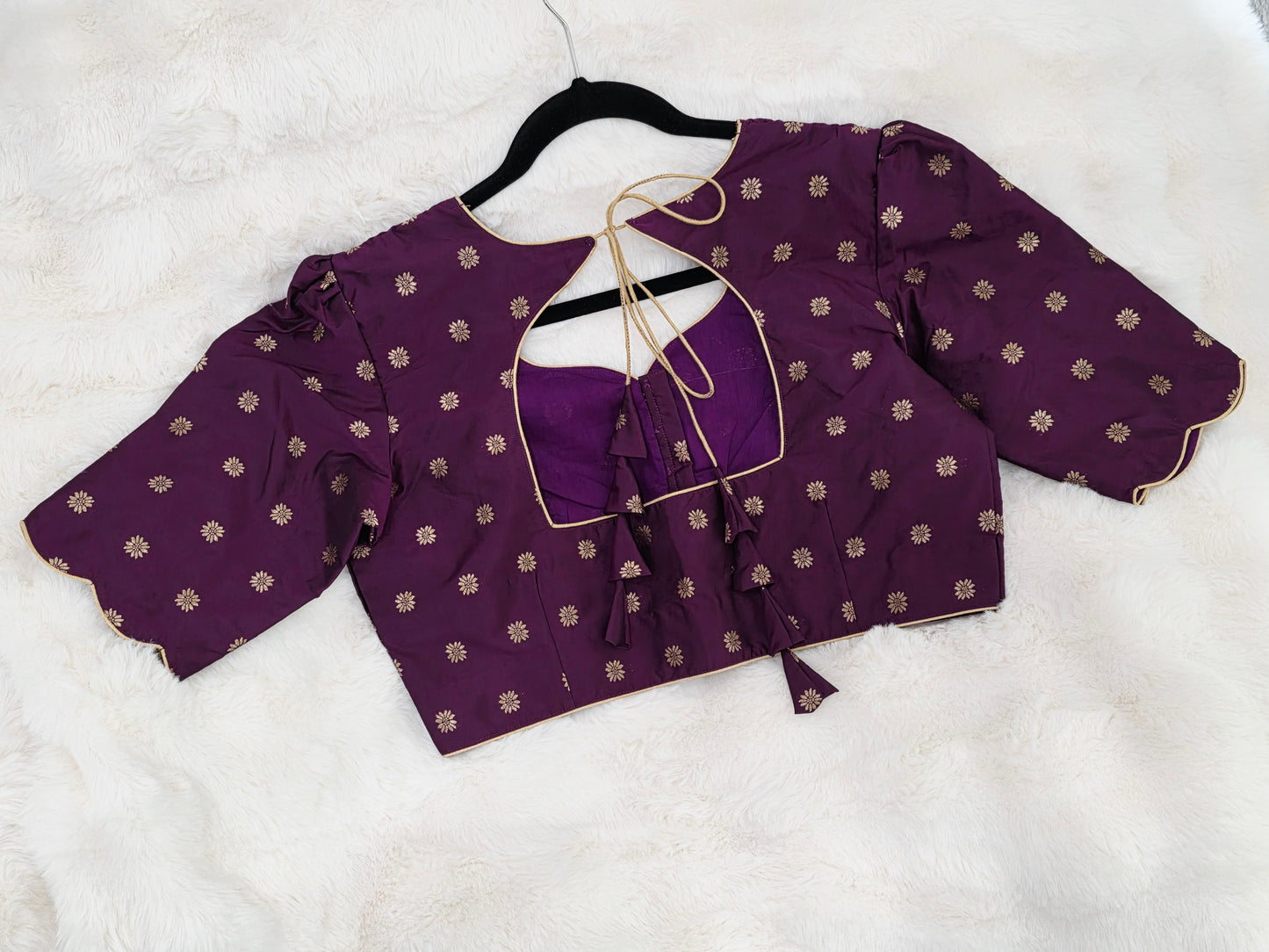 Royal Plum Purple Benarasi Stitched Blouse with Antique Gold Butta