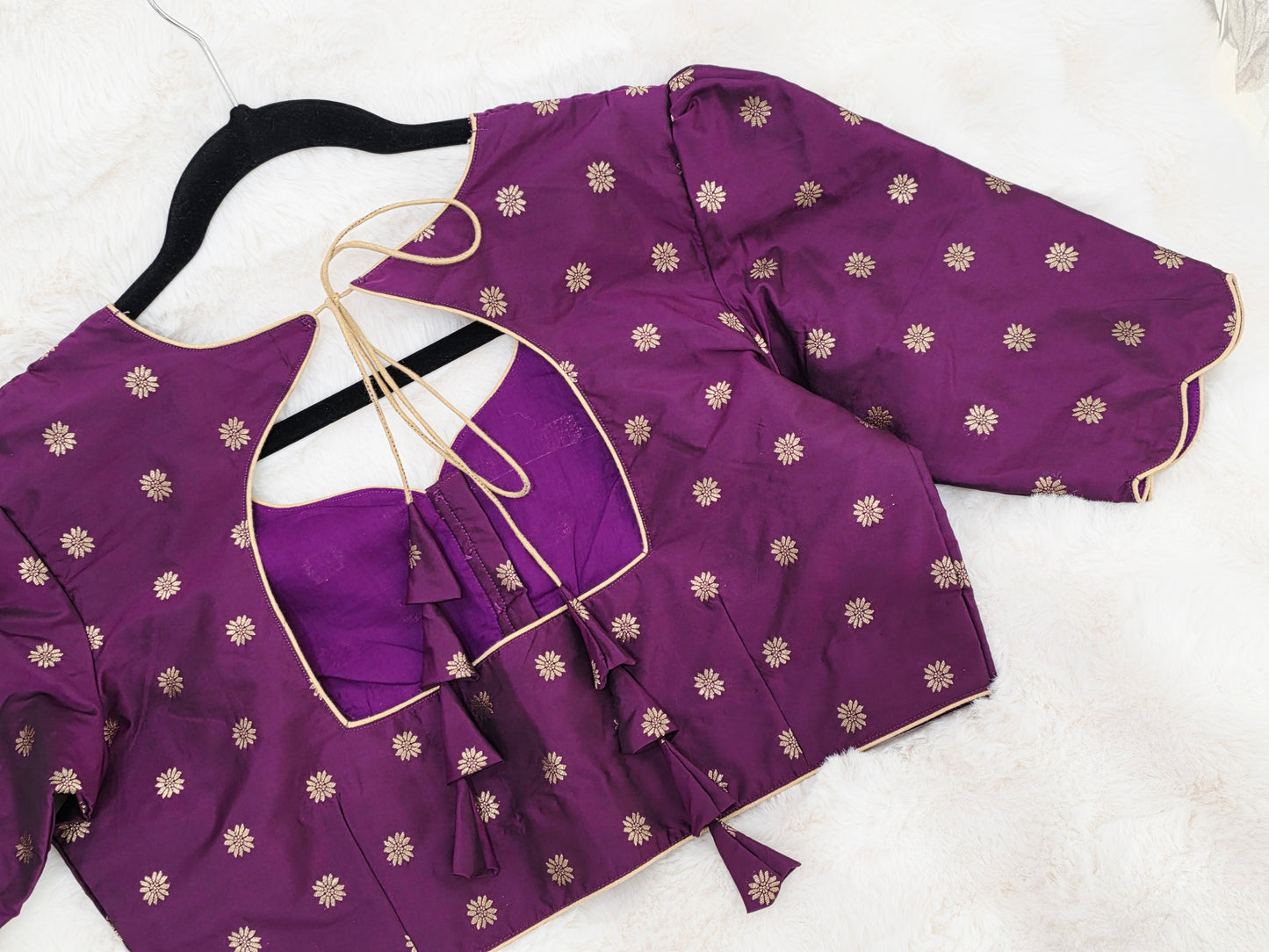 Royal Plum Purple Benarasi Stitched Blouse with Antique Gold Butta