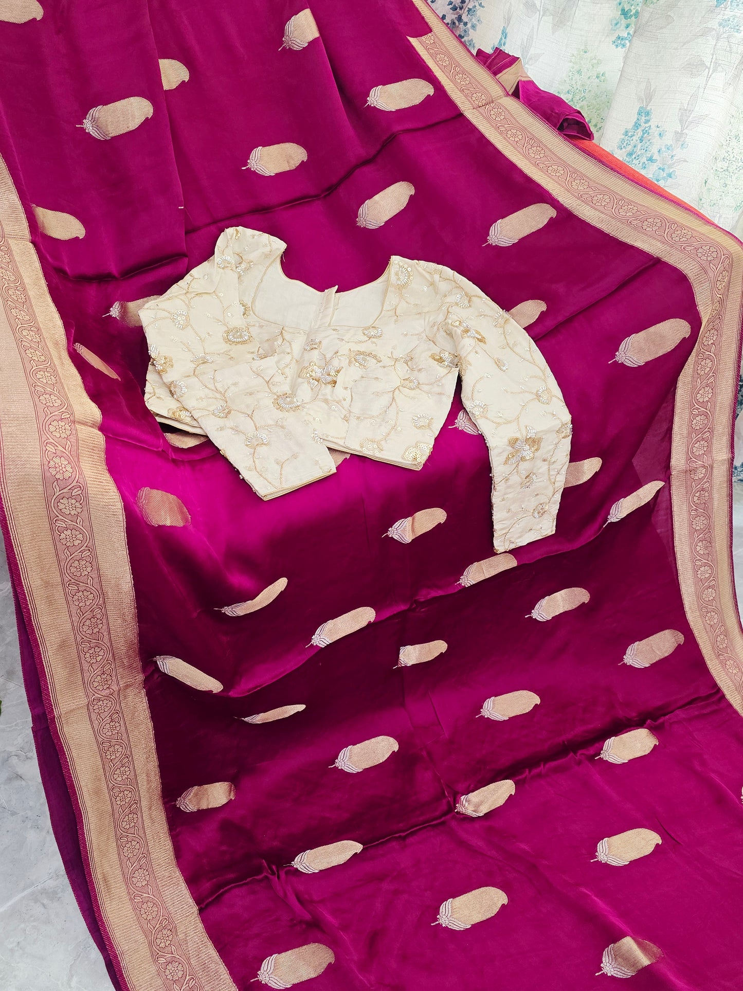 Royal Vintage Wine & Antique Gold Mashru Satin Benarasi Silk Saree – Designer Embroidered Blouse