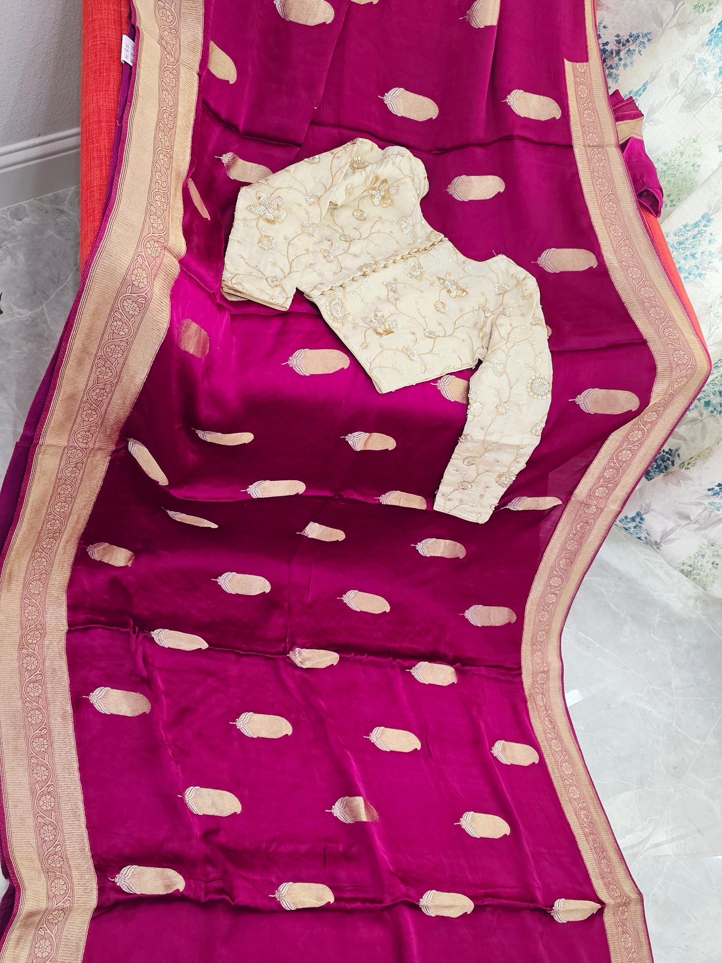 Royal Vintage Wine & Antique Gold Mashru Satin Benarasi Silk Saree – Designer Embroidered Blouse
