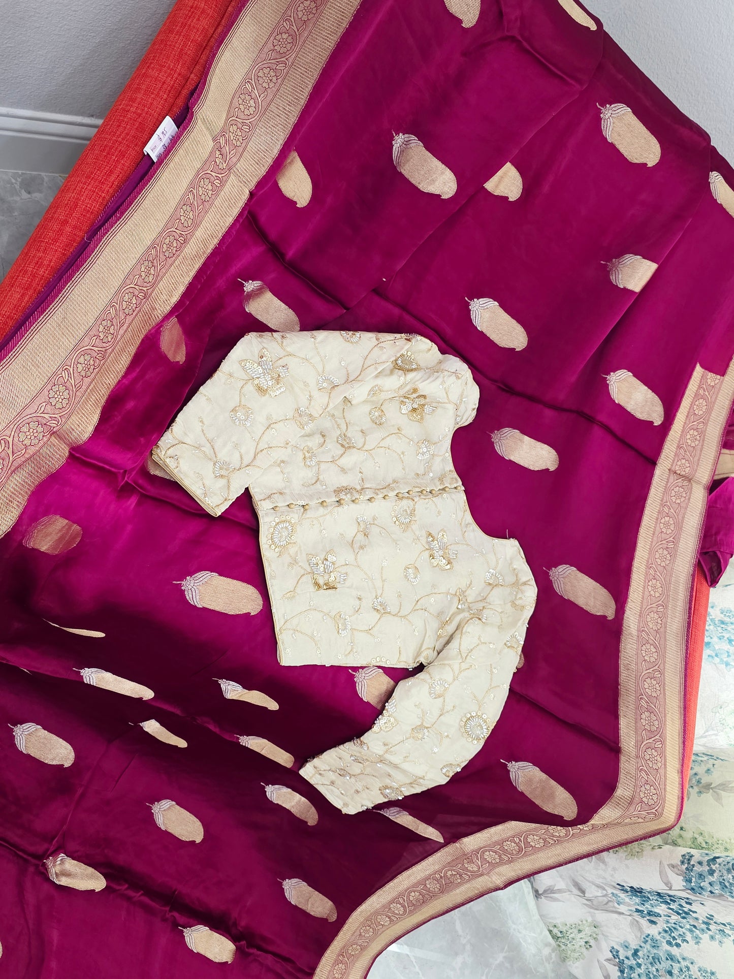 Royal Vintage Wine & Antique Gold Mashru Satin Benarasi Silk Saree – Designer Embroidered Blouse