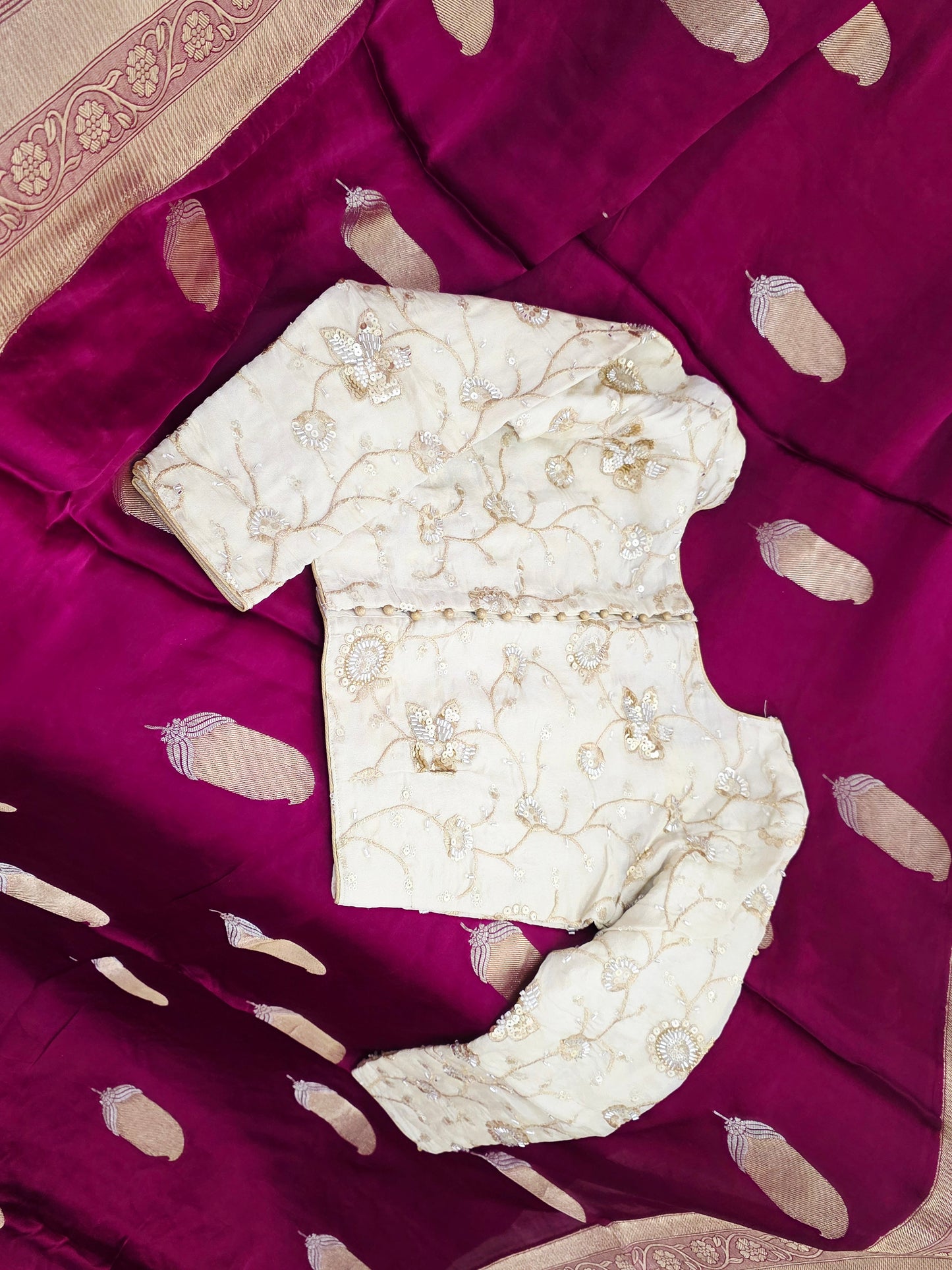 Royal Vintage Wine & Antique Gold Mashru Satin Benarasi Silk Saree – Designer Embroidered Blouse