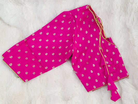 Imperial Rani Pink Benarasi Silk Blouse – Regal Gold Butta