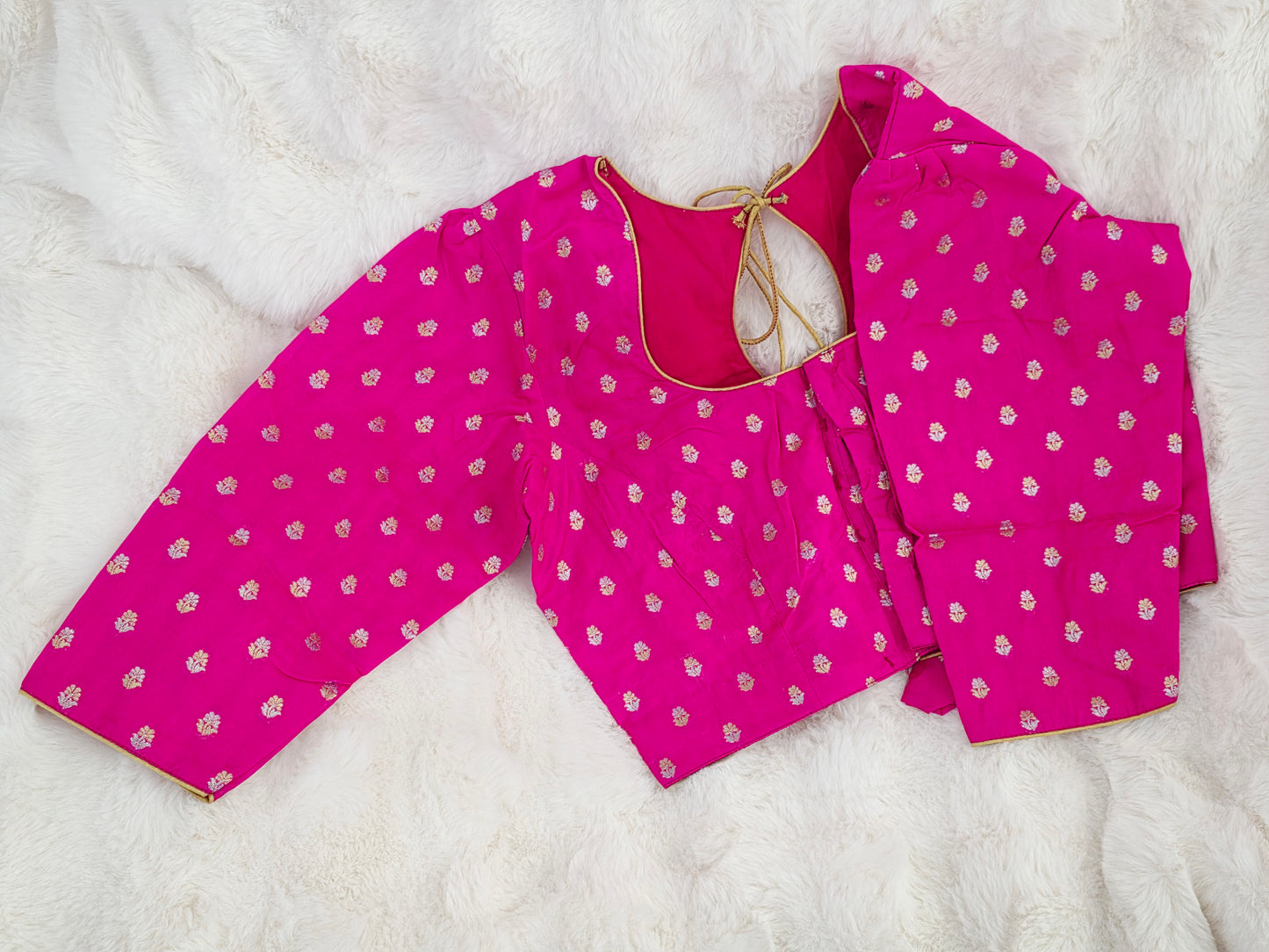 Imperial Rani Pink Benarasi Silk Blouse – Regal Gold Butta