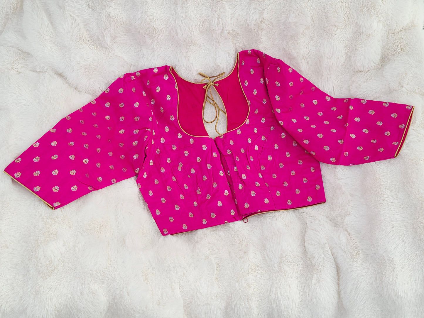 Imperial Rani Pink Benarasi Silk Blouse – Regal Gold Butta